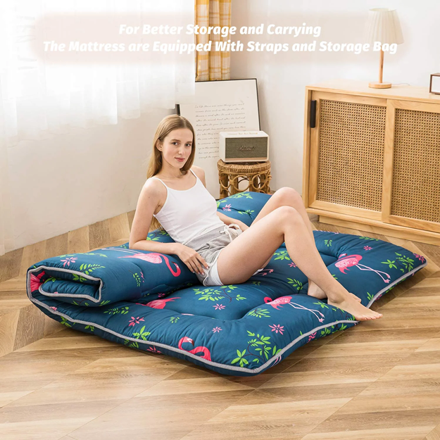 MAXYOYO Flamingo Japanese Floor Futon Mattress - Memory Foam Foldable Guest Bed for Small Spaces | Perfect for Apartments, Dorms & Sleepovers
