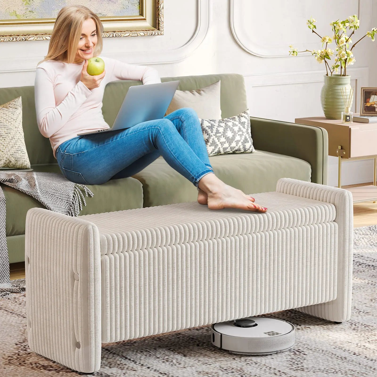 Bestier Velvet Ottoman Storage Bench with Tufted Seat - Stylish Footrest & Organizer for Bedroom, Living Room, Entryway - Perfect for Extra Seating & Hidden Storage