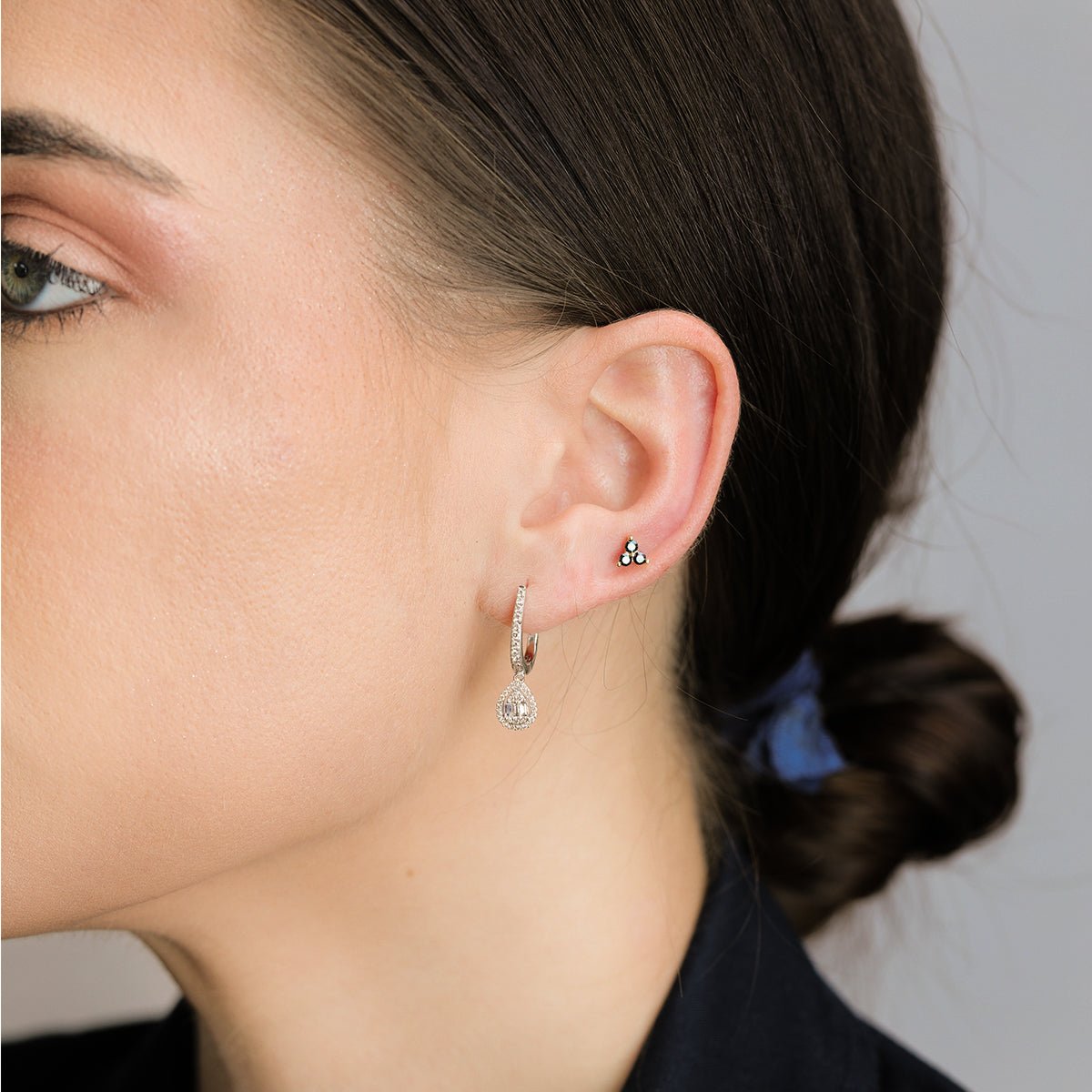 14K Solid Yellow Gold Black Onyx Trinity Cluster Stud Earrings for Women - Elegant Jewelry Gift for Birthday, Anniversary & Special Occasions