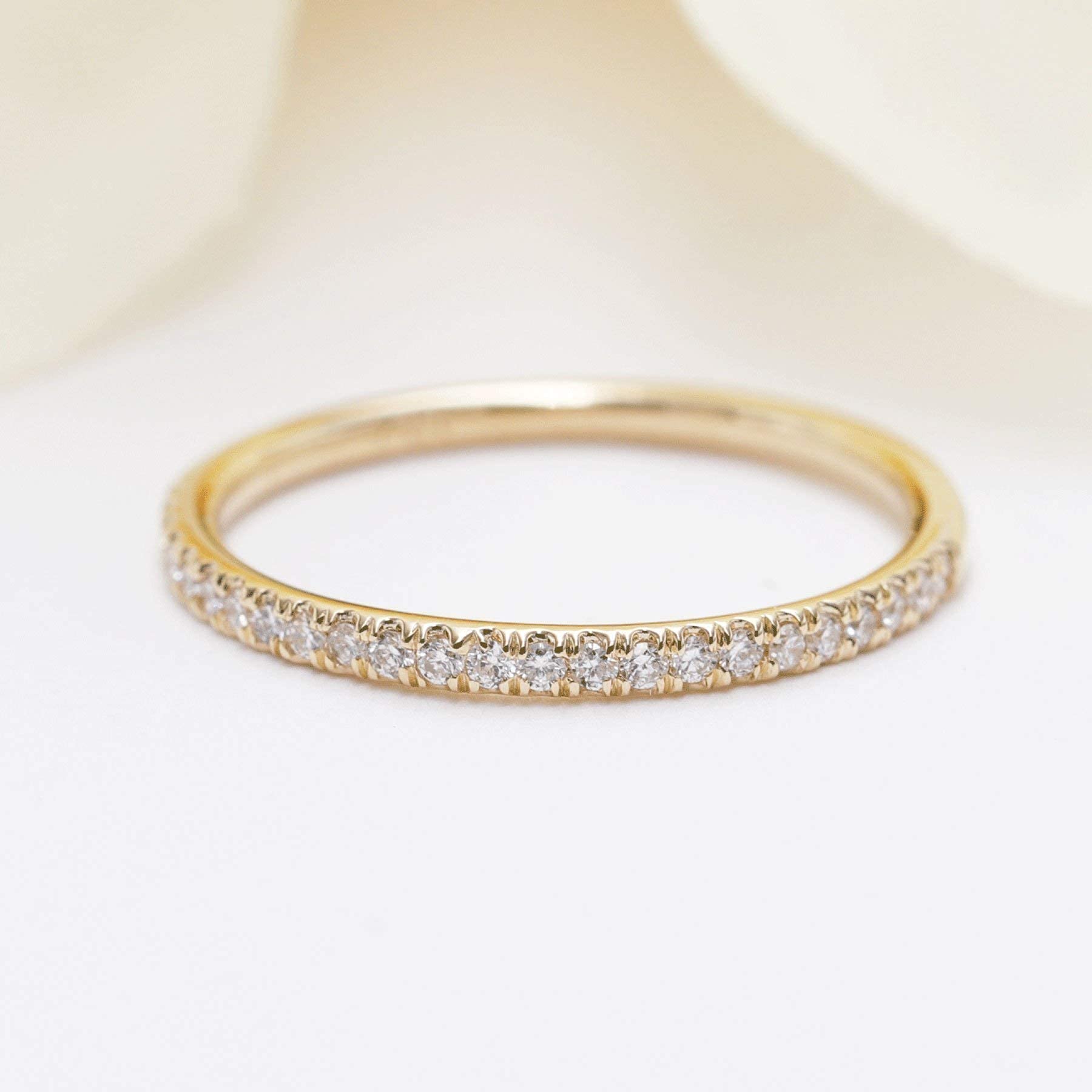 14K Rose Gold 1.7mm Diamond Halfway Wedding Band - Dainty Stackable Diamond Ring for Women, Perfect Matching Band for Engagement Rings, Promise Ring, Anniversary Gift (Ideal for Weddings, Proposals & Special Occasions)