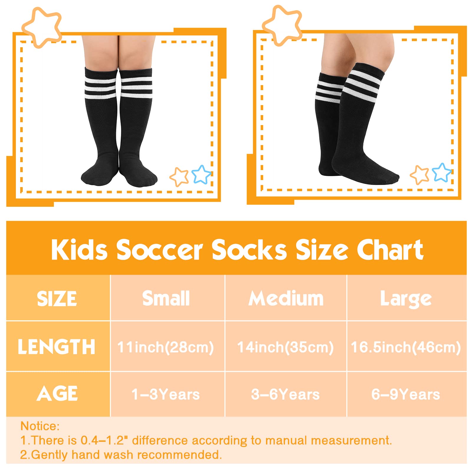 American Trends Kids Soccer Socks - Knee High Tube Socks with 3 Stripes for Boys & Girls Ages 1-9 Years - Perfect for Soccer Practice, Games & Team Uniforms