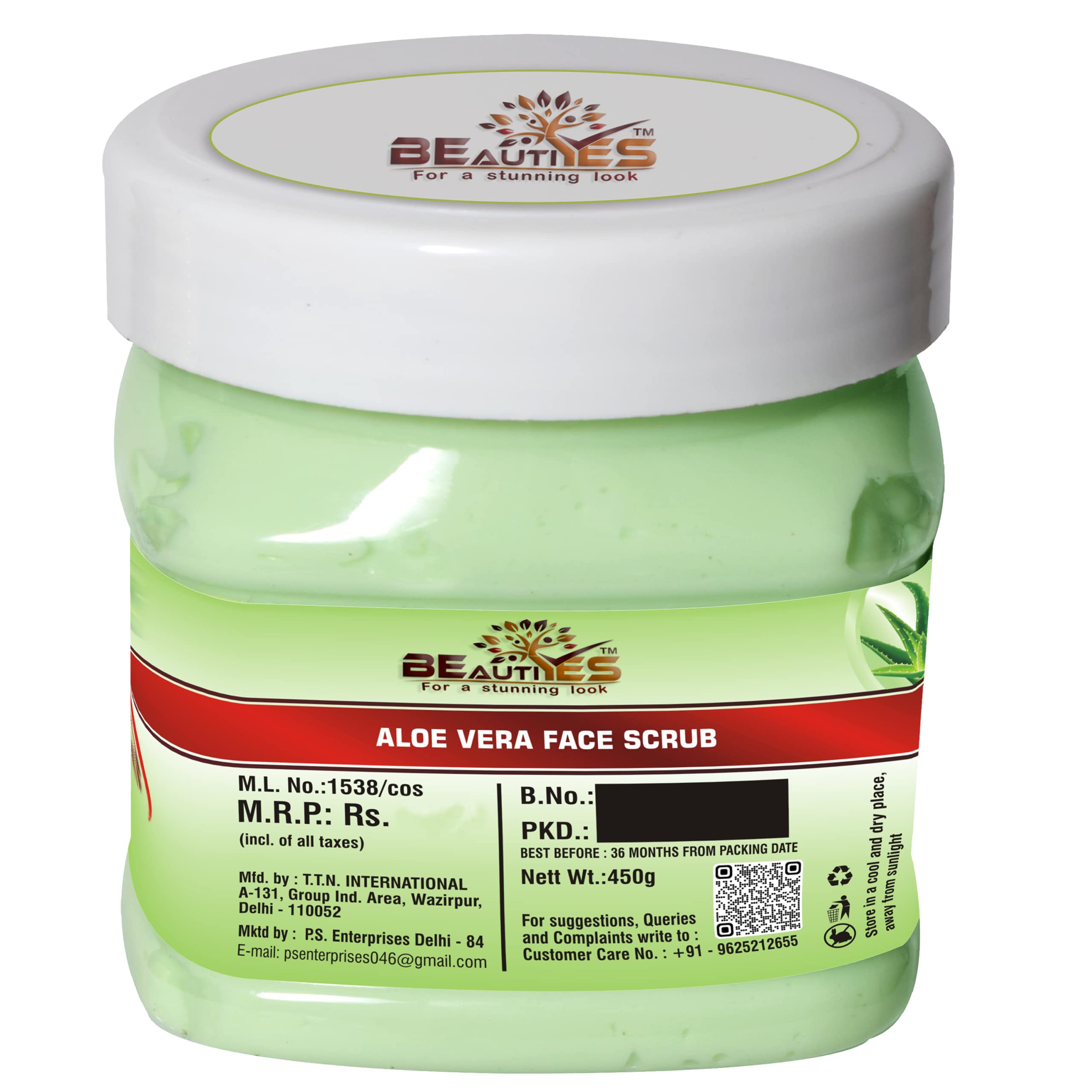 BeautiYes Aloe Vera Face Cream & Scrub Set (450gm Each) - Gentle Exfoliation & Soothing Moisturizer for All Skin Types with Aloe Vera Extract & Fruit Enzymes | Daily Skincare Routine for Hydrated, Glowing Skin