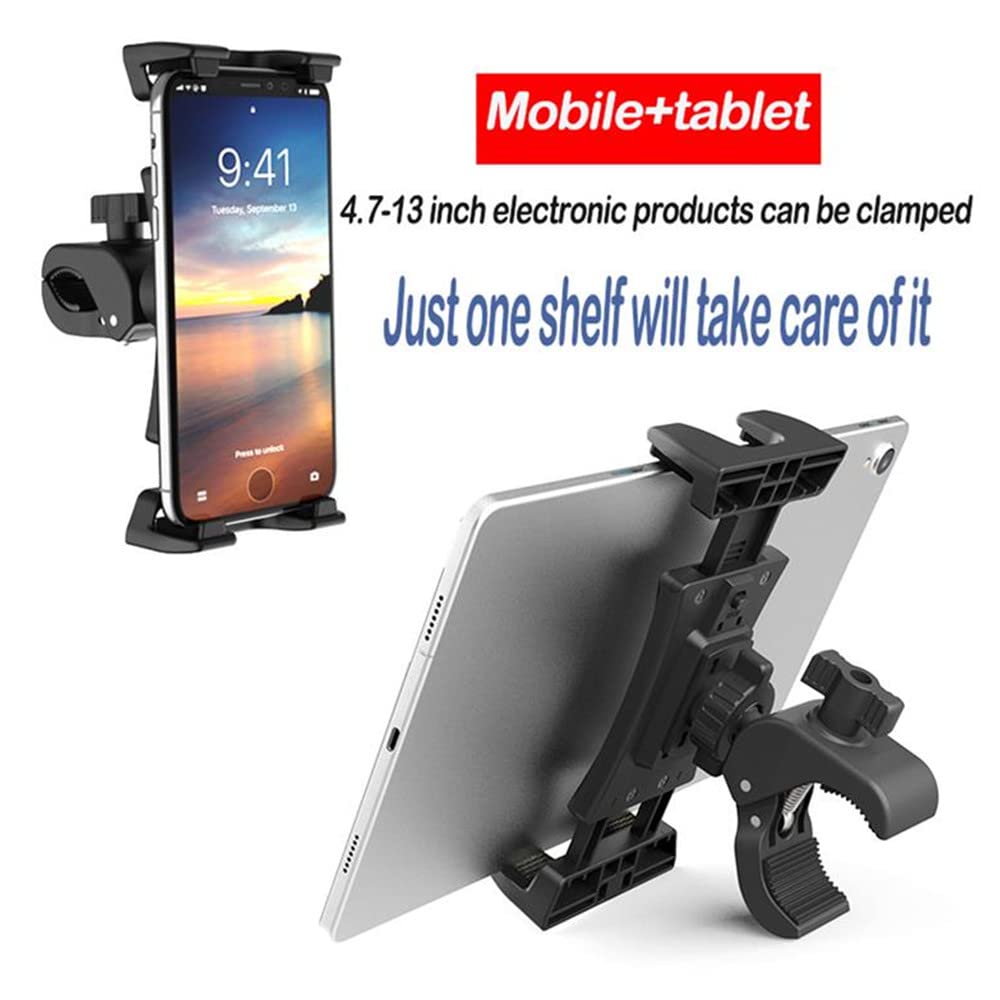 Universal Tablet Holder & Bike Phone Mount - Adjustable Stand for iPad Pro, iPad Mini/Air, Smartphones (4.7-12.9