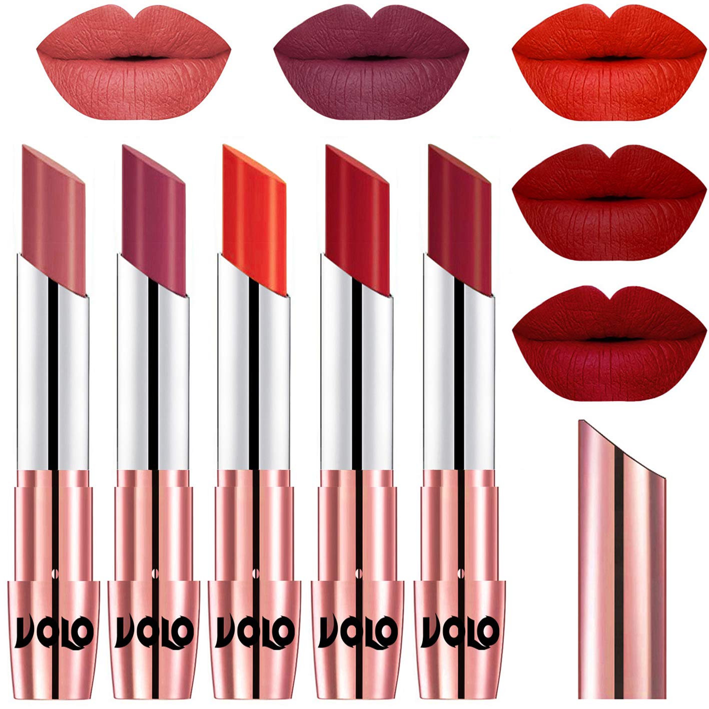 VOLO Lipstick - Light Peach, Rose Pink, Coral, Tomato Red Creamy Matte Finish | Long Lasting Hydrating Lip Color for Women | Perfect for Daily Wear, Date Night & Special Occasions