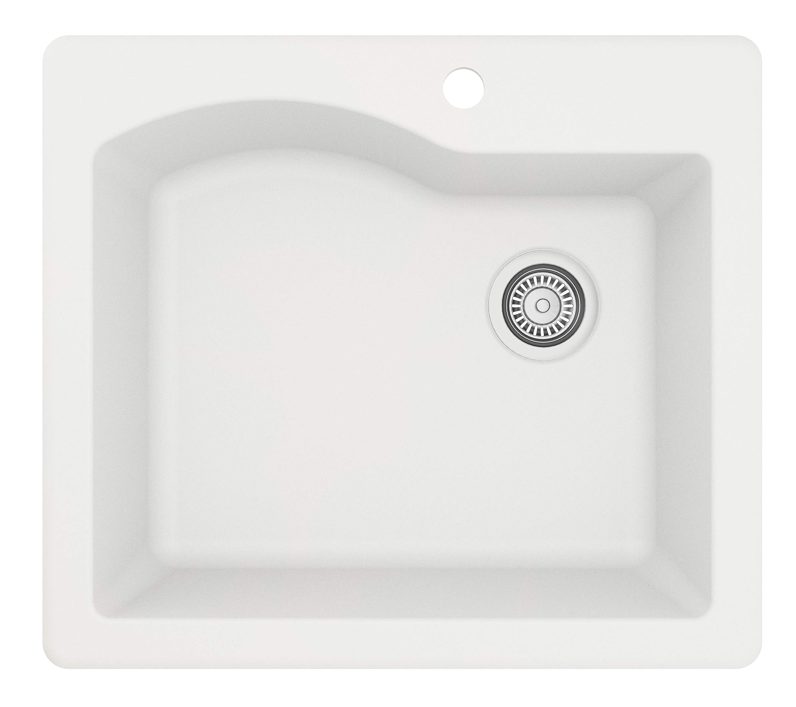 Quartz QT-671 White Top Mount Single Bowl Kitchen Sink - Perfect for Modern Farmhouse, RV & Tiny House Kitchens