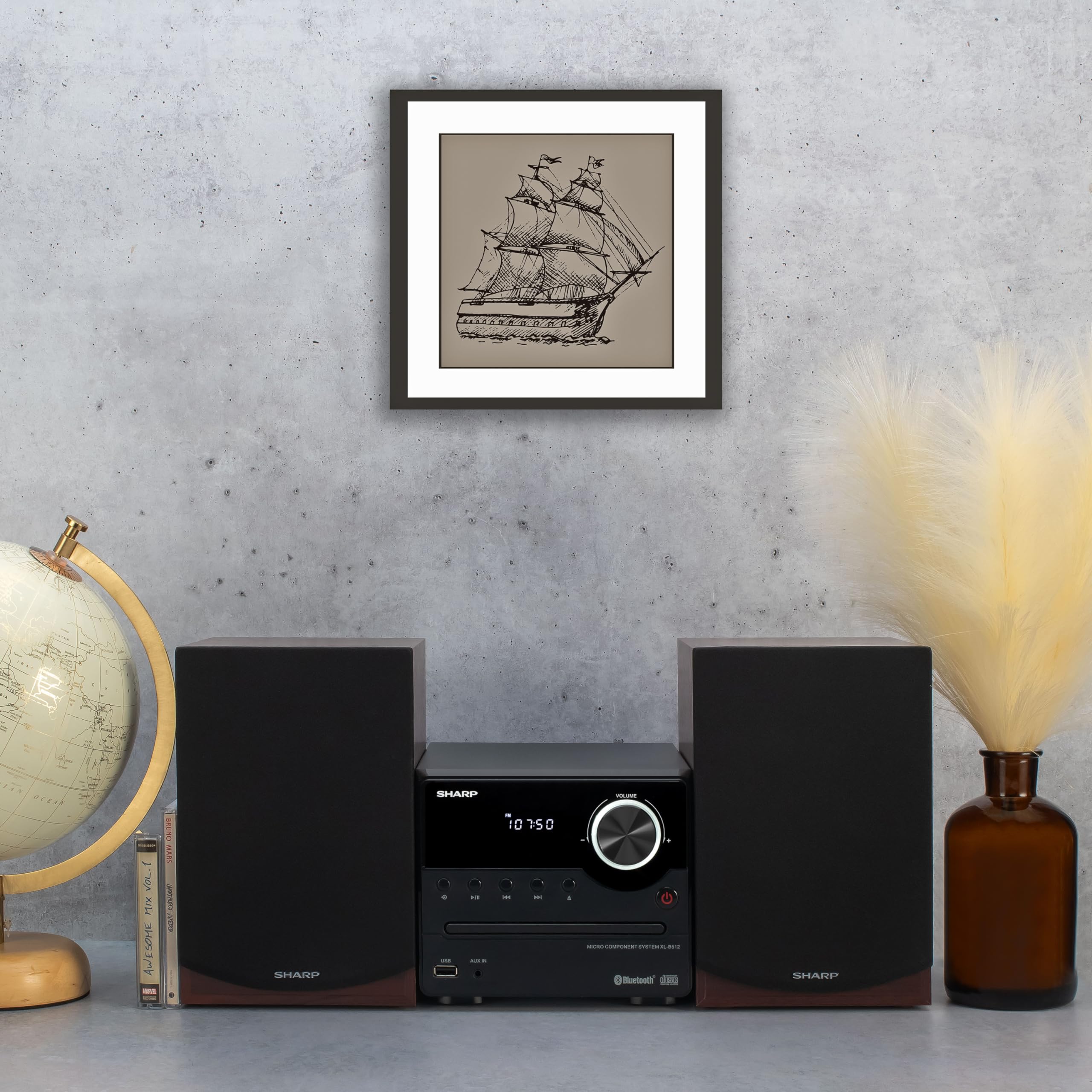 Sharp XL-B512 Wireless Bluetooth CD Player with Wood Speaker System - USB Port, MP3 Playback, FM Stereo Tuner, Aux Input (Mahogany Oak) - Perfect for Home Audio Streaming & Entertainment