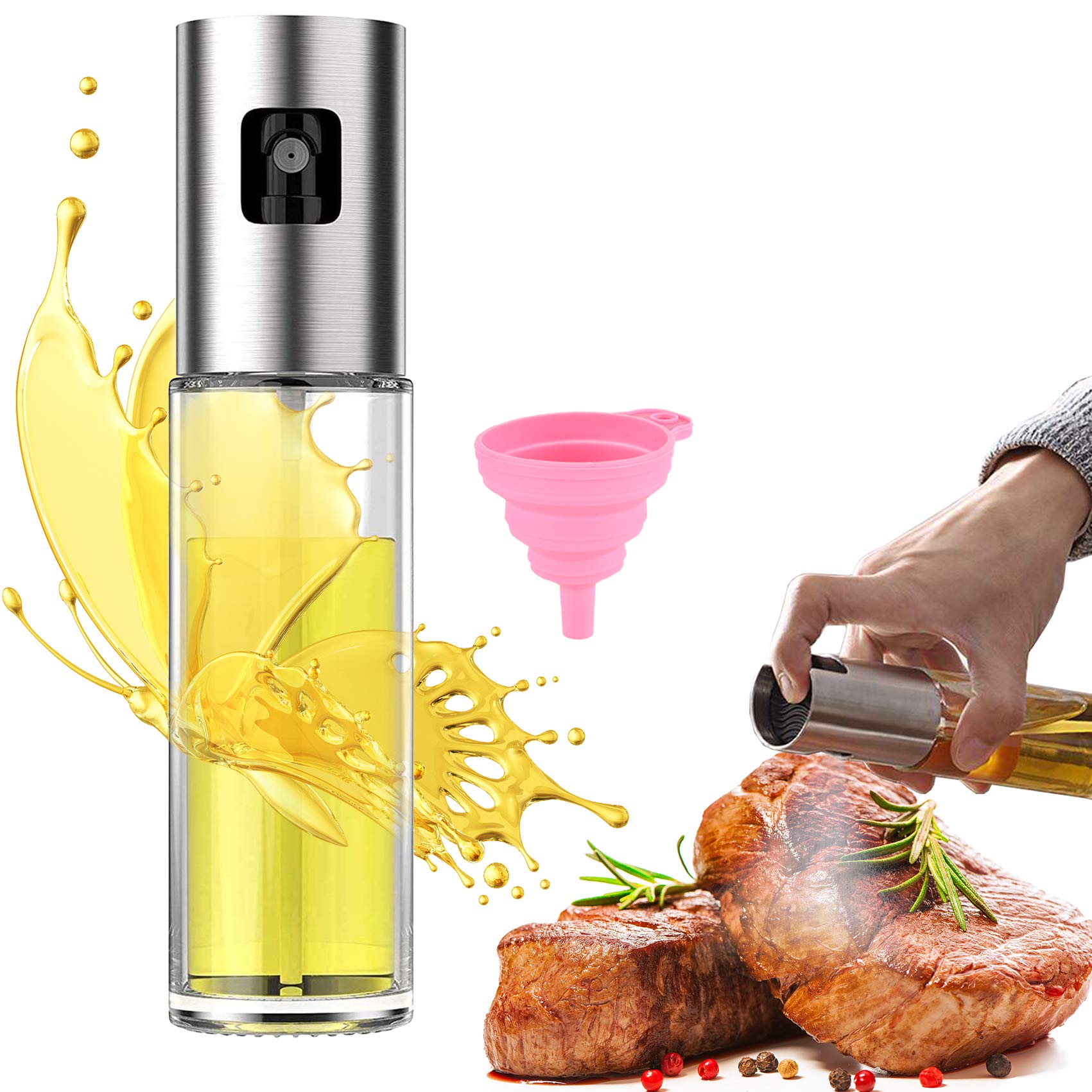 Best Oil Sprayer for Cooking - Olive Oil Sprayer for Air Fryer, Baking, Roasting & BBQ | Includes Silicone Funnel for Salad Making & Healthy Cooking | Perfect for Kitchen, Grilling & Meal Prep