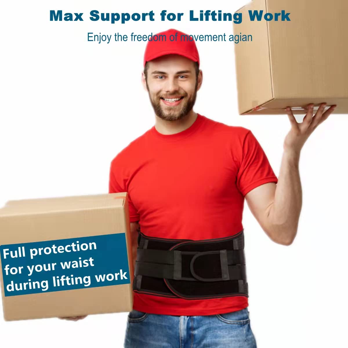 Lower Back Brace for Pain Relief - Adjustable Lumbar Support Belt with 5 Sticks & Reinforced Straps for Men & Women - Ideal for Work, Lifting, Moving & Daily Activities (Black, Medium)