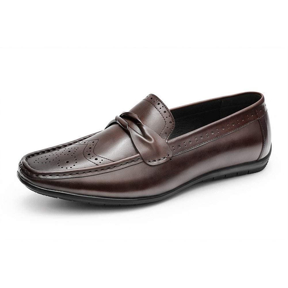 HuitJours Men's Wingtip Brogue Oxford Dress Shoes - Slip On Leather Formal Shoes with Carving Detail, Low Heel, Round Toe - Perfect for Business, Office, Wedding & Casual Wear