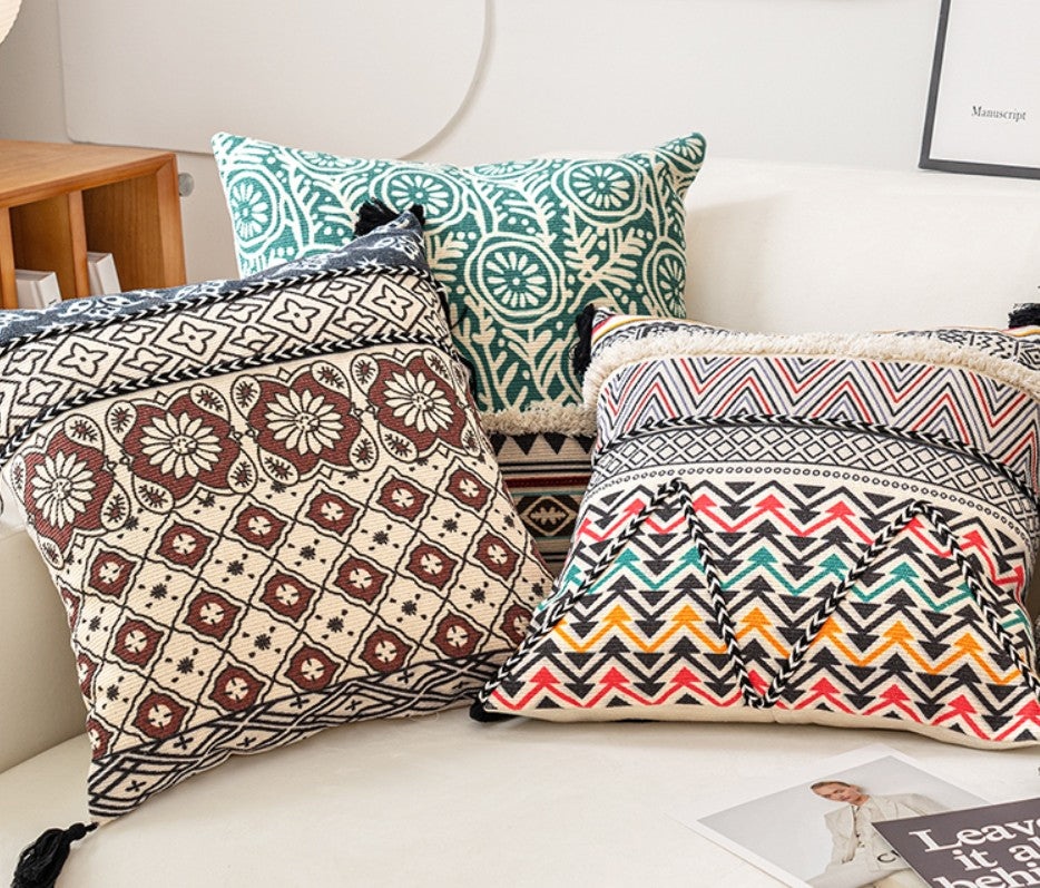 Modern Geometric Throw Pillows - Oriental Square Couch Pillows for Living Room Decor, Bohemian Style Decorative Sofa Pillows | Perfect for Home Decor, Accent Seating & Cozy Living Room Styling