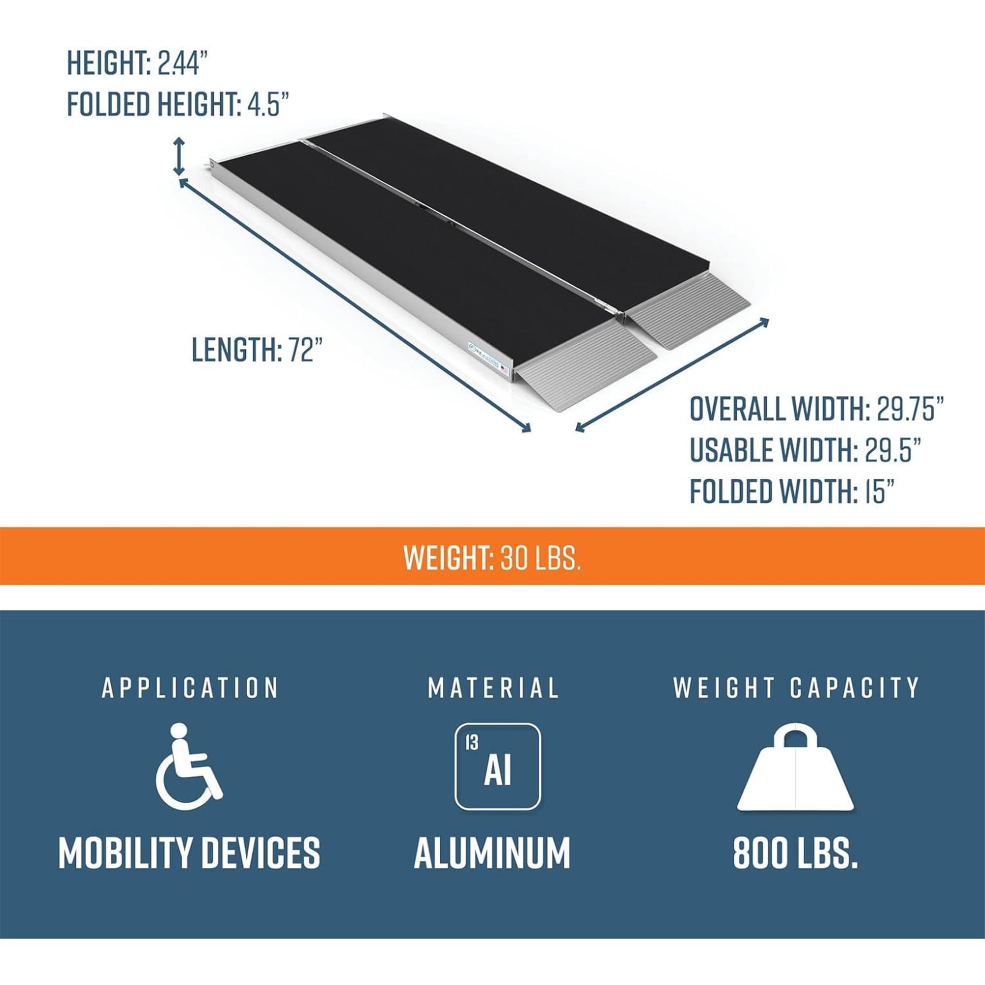 EZ-ACCESS 6 Ft Singlefold Portable Wheelchair Ramp with Slip-Resistant Surface & Self-Adjusting Transition Plates - Lightweight Aluminum Suitcase Ramp for Home, Vehicles, and Mobility Access