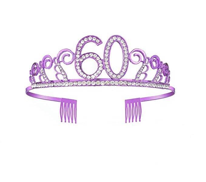 60th Birthday Sash & Tiara Set - Sparkling Purple Glitter Sash with Rhinestone Crown for Women | Perfect for Milestone Celebrations, Birthday Decorations & Party Supplies | Great Gift Idea for 60th Birthday Parties