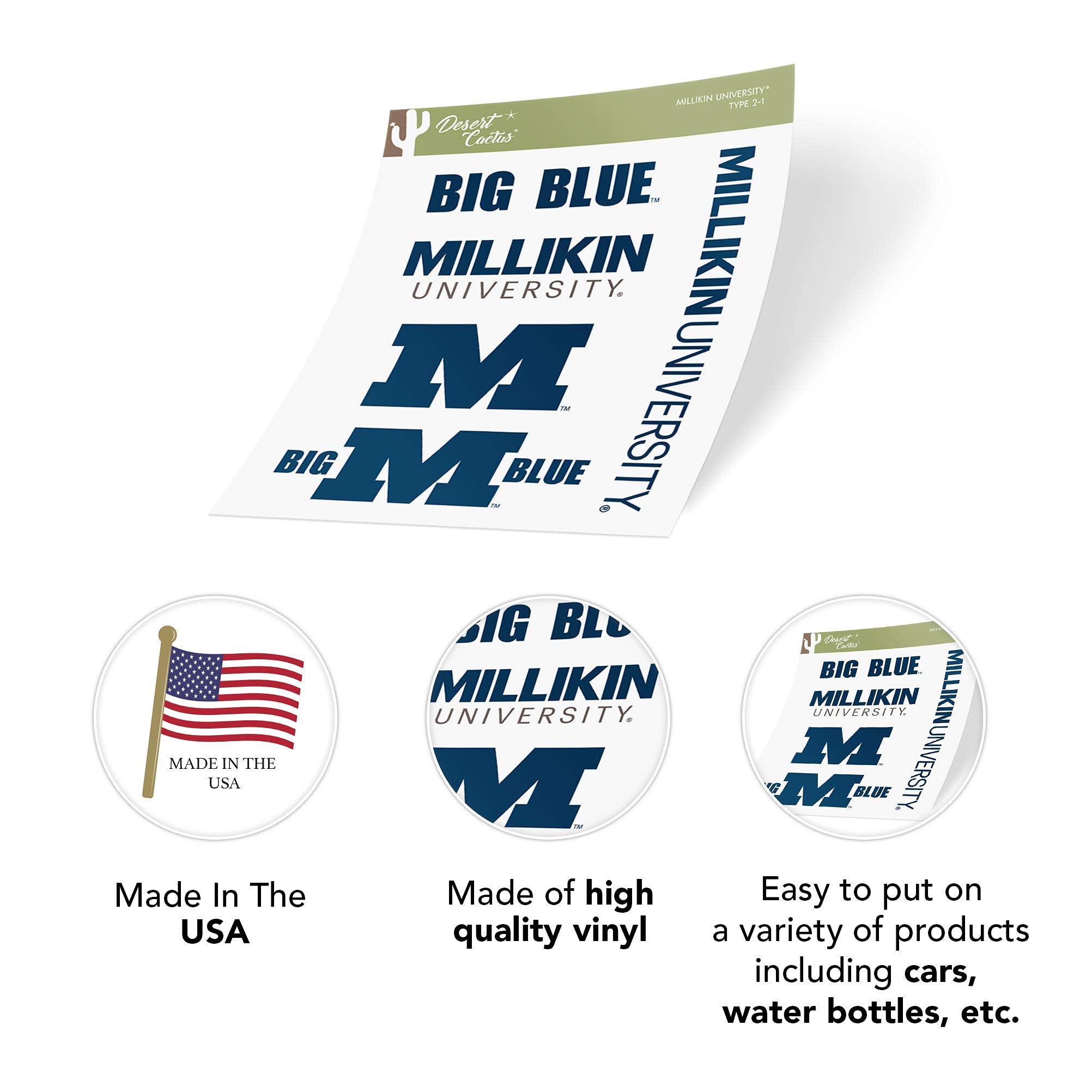 Desert Cactus Millikin University Sticker - MU Big Blue Vinyl Decals for Laptop, Water Bottle, Car & Scrapbook - Premium T2 Vinyl Stickers for College Pride, Dorm Decor & School Spirit | Perfect for Students, Alumni & Fans