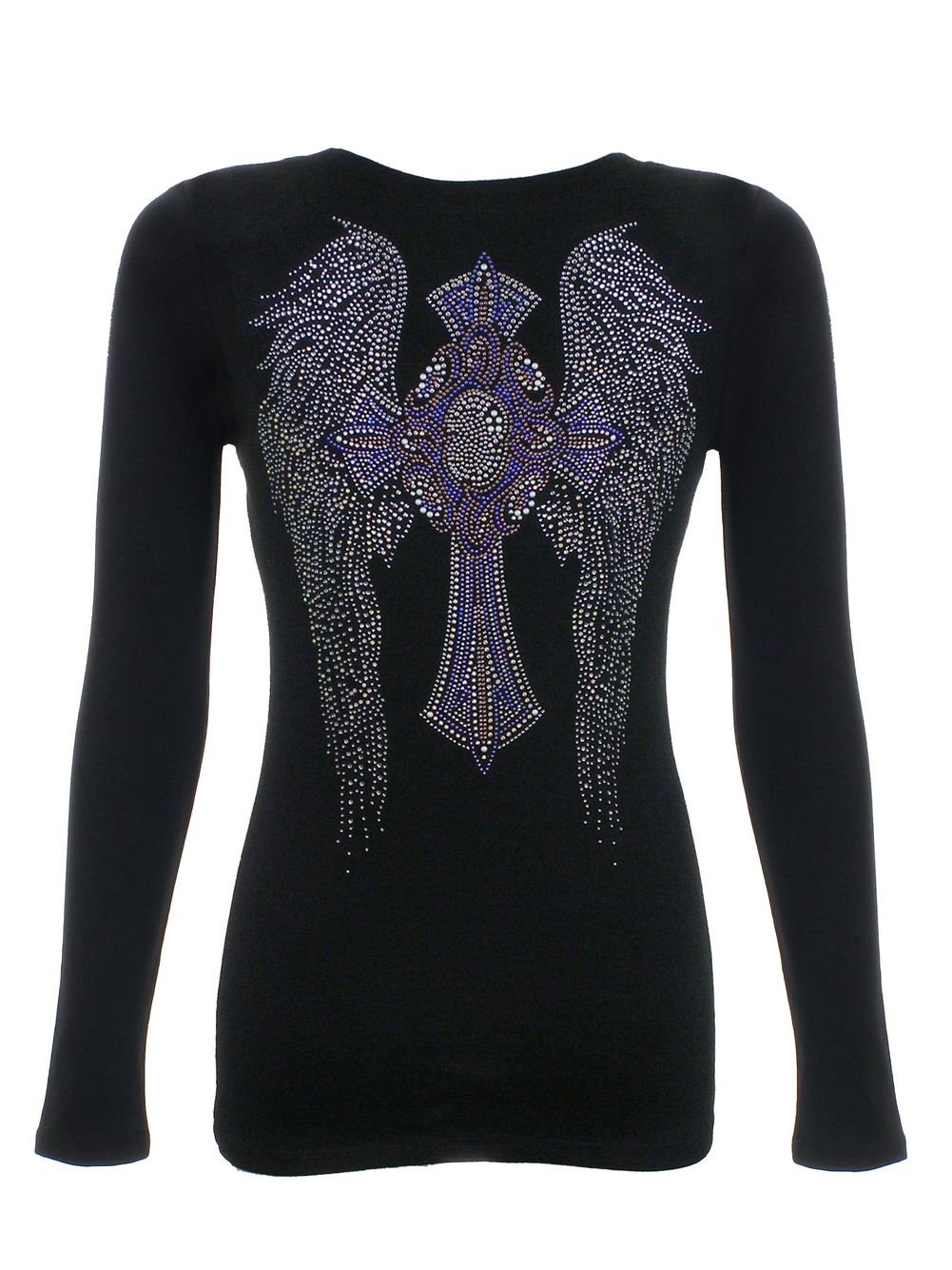 Women's Rhinestone Cross with Wings T-Shirt - Stylish Bling Graphic Tee for Casual Wear, Parties & Everyday Fashion