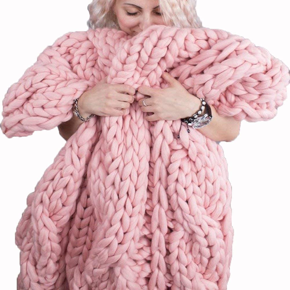 Soft Chunky Knit Throw Blanket - Large 120x180cm & 100x120cm Chenille Knit Blanket for Couch, Sofa, Bed - Cozy Home Decor Gift (Blue, Pink) - Perfect for Living Room, Nursery & Winter Snuggling
