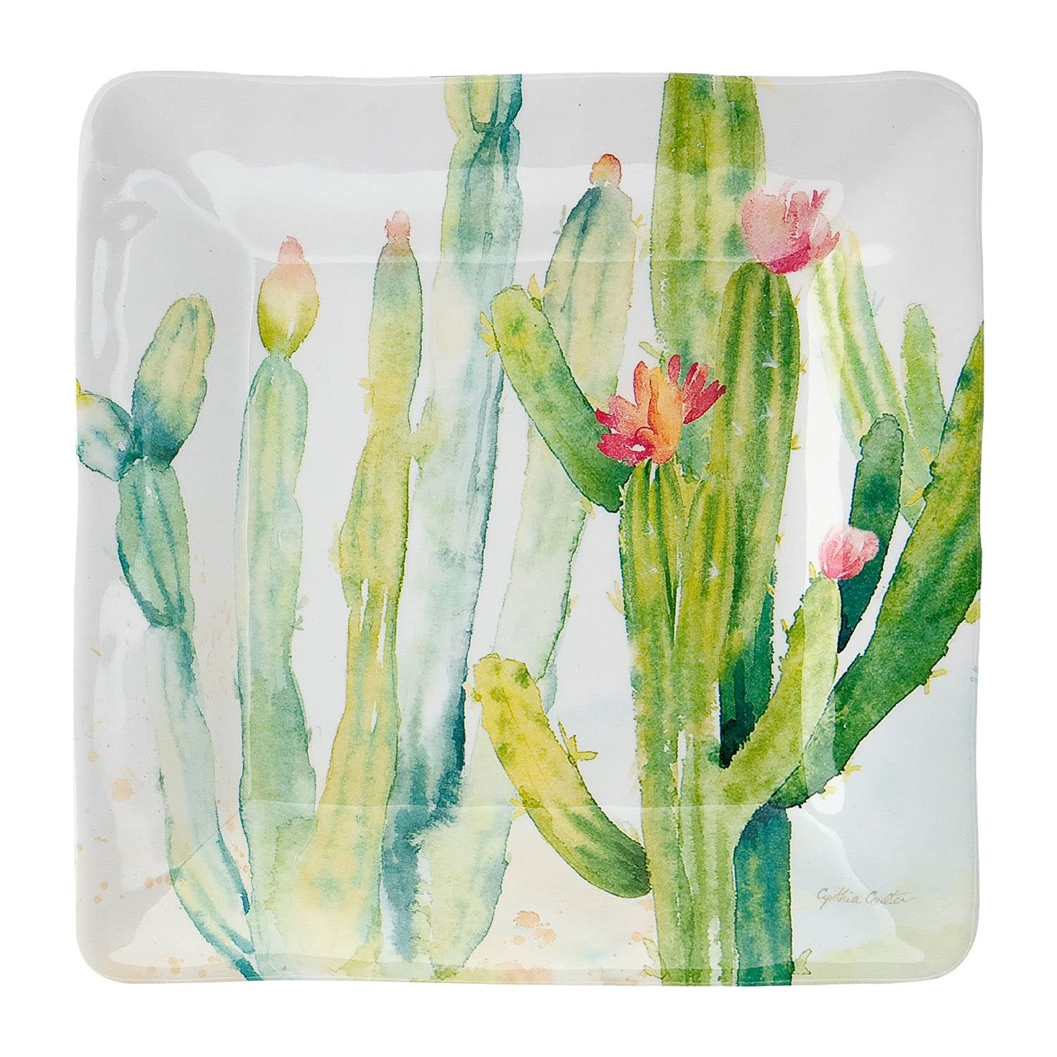 UPware Cactus Melamine Square Dessert Plates - 6 Inch Small Serving Plates for Appetizers, Snacks & Side Dishes - Colorful Set of 4 - Perfect for Parties, Picnics & Outdoor Dining