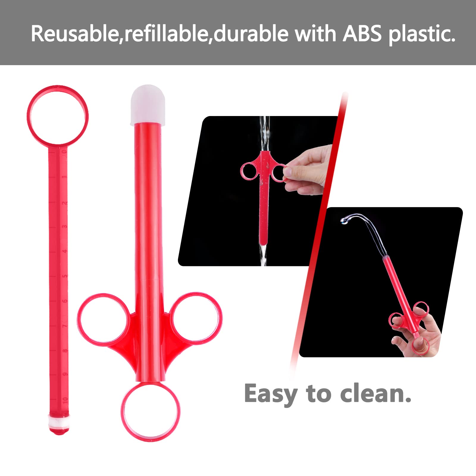 Premium Silicone Lube Applicator for Women & Men - Smooth Rounded Tip with Protective Cap, Reusable & Easy to Clean - 10ml Dosage Markings (Blue/Red) - Perfect for Intimate Care, Massage & Personal Lubrication