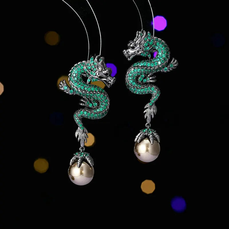 2024 Fashion Cubic Zirconia Pearl Dragon Earrings for Women - Elegant Banquet & Evening Dress Jewelry Accessories - Perfect for Weddings, Parties and Special Occasions