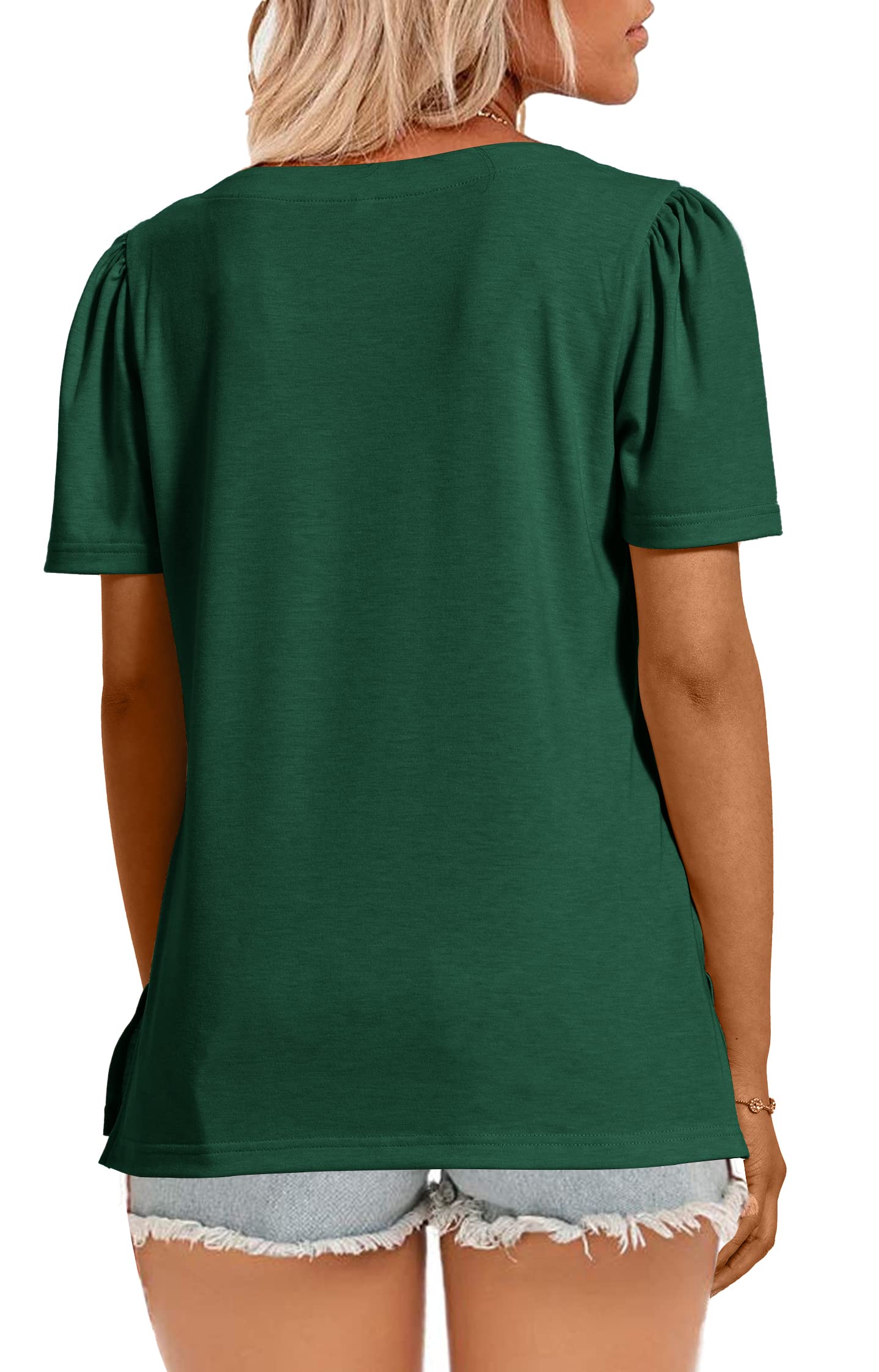 JomeDesign Women's Casual Short Sleeve Square Neck T-Shirt - Puff Sleeve Loose Blouse for Summer | Perfect for Beach Outings, Date Nights & Casual Wear