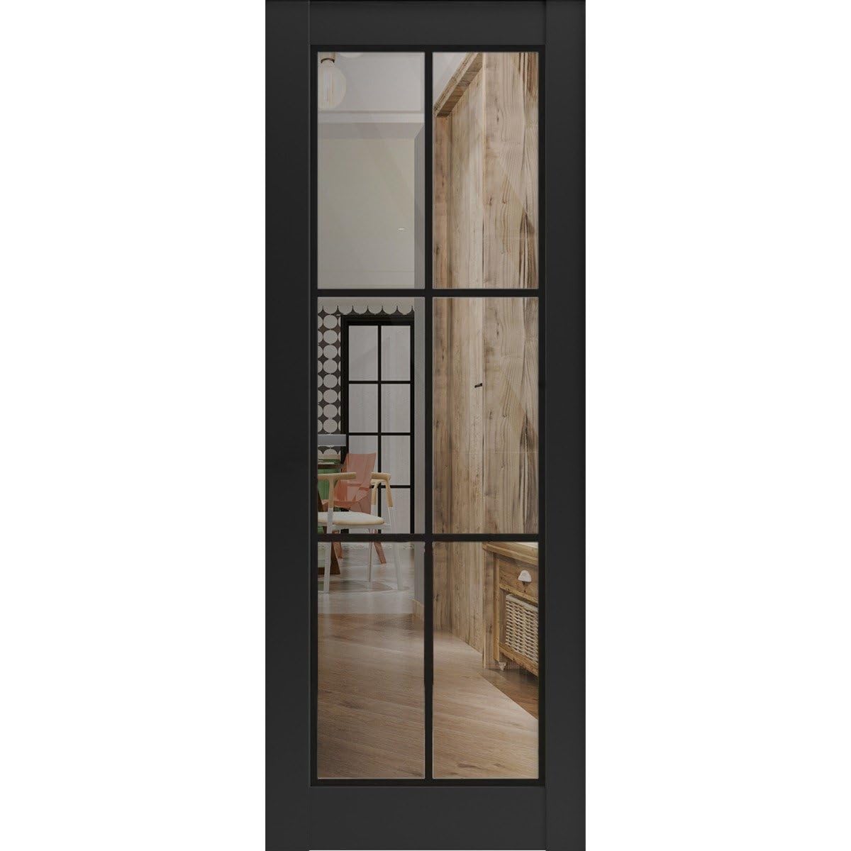 Lucia 2366 Matte Black Slab Barn Door with Clear Glass Panel - Premium Sturdy Sliding Closet Doors for Bedroom, Bathroom & Home Office