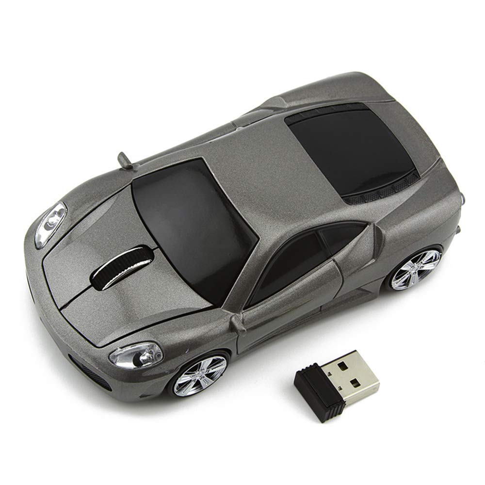 Wireless Gaming Mouse for PC, Laptop, Mac - Ergonomic Optical Sports Car Design with Silent Click (Grey) - Perfect for Office Work, Gaming, and Home Use
