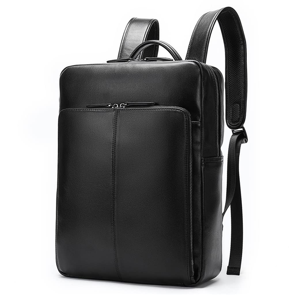 Premium Genuine Leather Backpack for Men - 14 Inch Laptop Bag with Head Layer Protection, Multifunctional Office & Travel Daypack (Black, 14 Inches) - Ideal for Work, Commuting & Business Trips