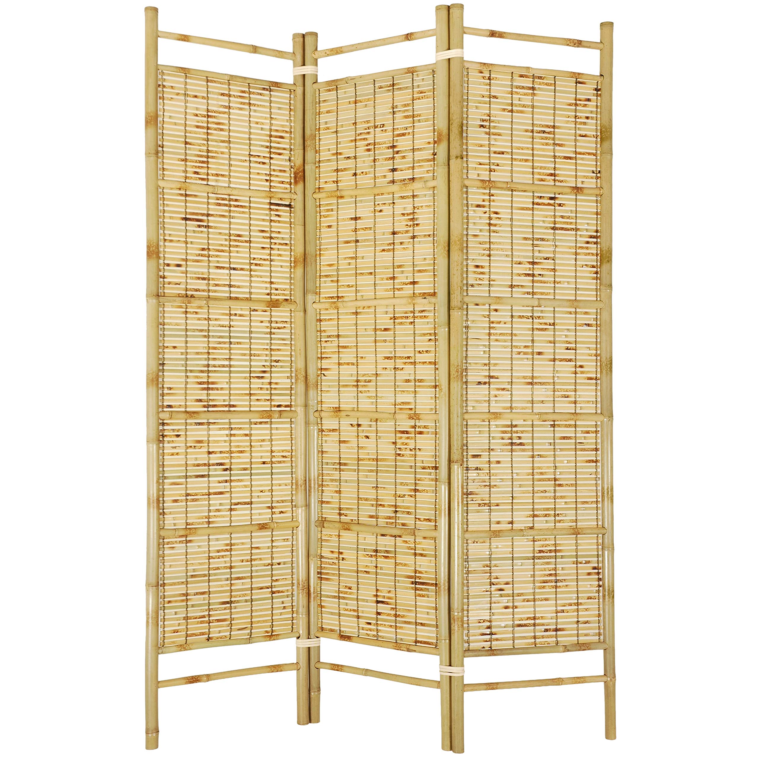 6 ft. Tall Red Lantern Burnt Bamboo Shoji Screen Room Divider - Traditional Japanese Style Partition for Home, Office & Event Decor
