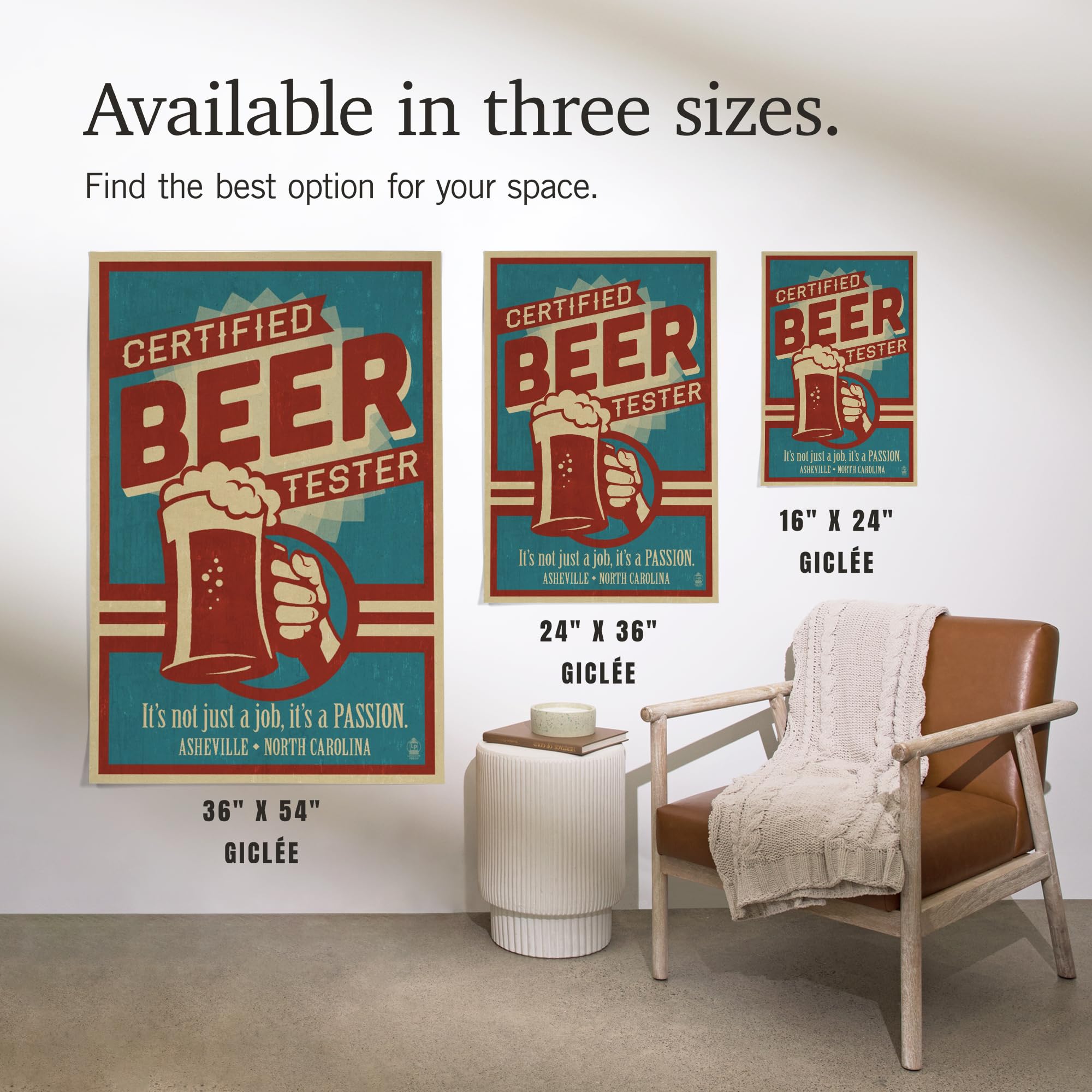 Lantern Press 16x24 Inch Giclee Art Print - Asheville North Carolina Landscape Wall Decor - Certified Beer Tester Humorous Poster - Perfect for Home, Office & Bar Decor