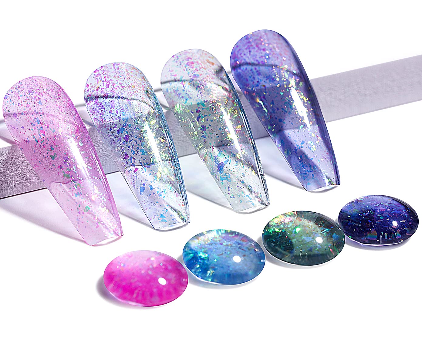 **AIMEILI HEMA-Free Gel Nail Polish Kit - 4 Colors (Pink, Purple, Blue, Silver Glitter) | Soak Off UV/LED Cured Manicure Set for Women | Perfect for Summer Nails, Party & Salon Designs**