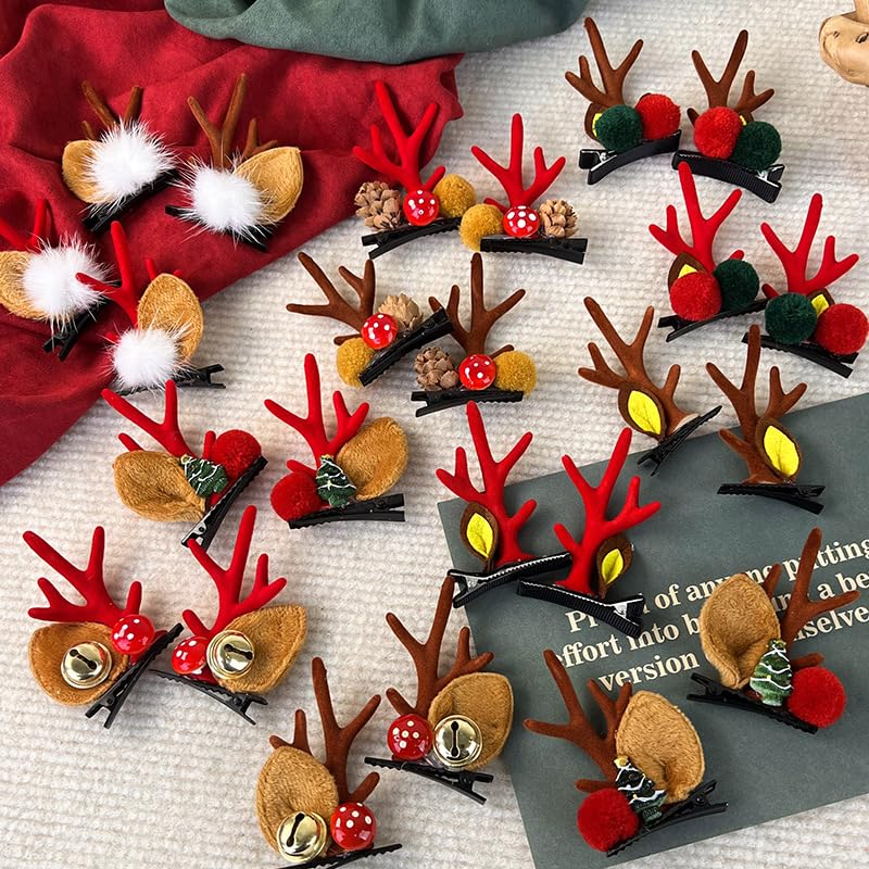 Cute Reindeer Antler Hair Clips - Christmas Hair Accessories for Women, Girls, Boys & Kids | Festive Holiday Headwear for Parties, Family Photos & Pet Costumes (Brown Christmas Tree Design)