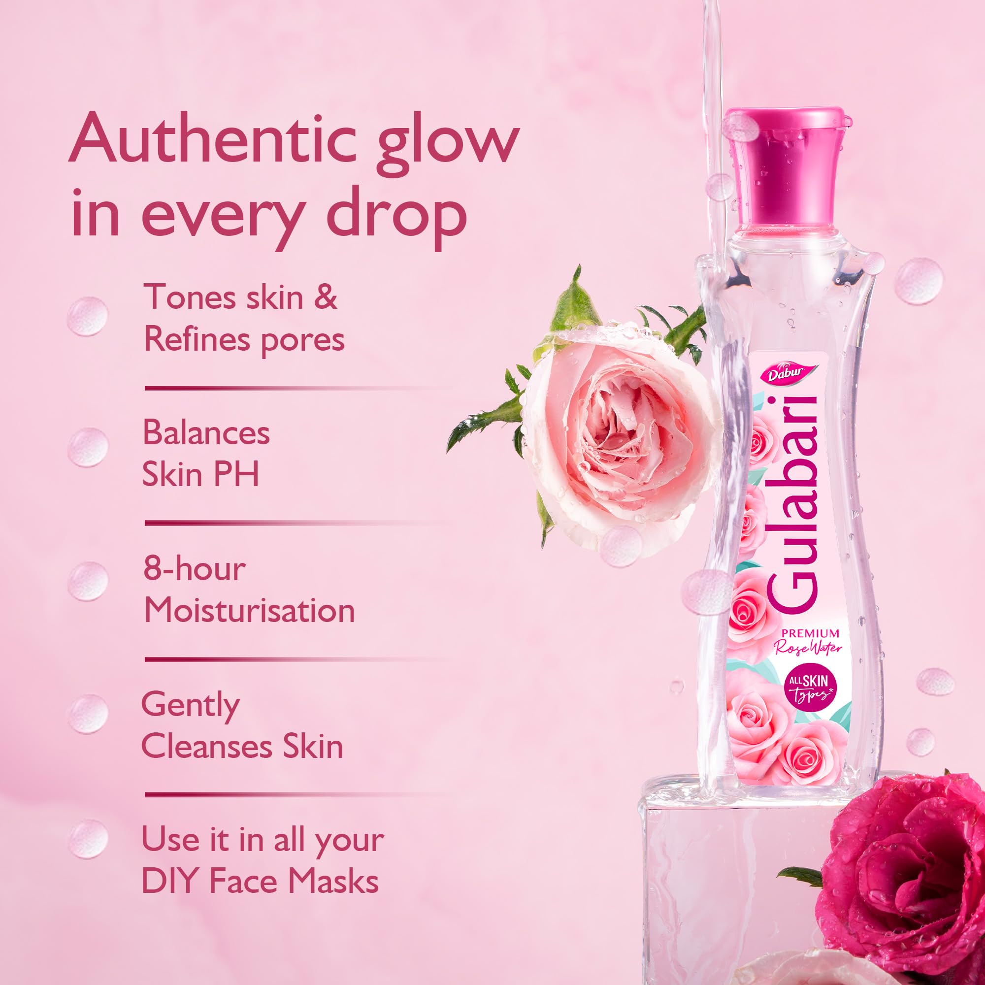Dabur Gulabari Premium Rose Water Face Toner - 120ml | Alcohol-Free, Paraben-Free | Hydrates, Moisturizes & Balances Skin pH | For All Skin Types | Perfect for Daily Skincare Routine & Makeup Setting Spray