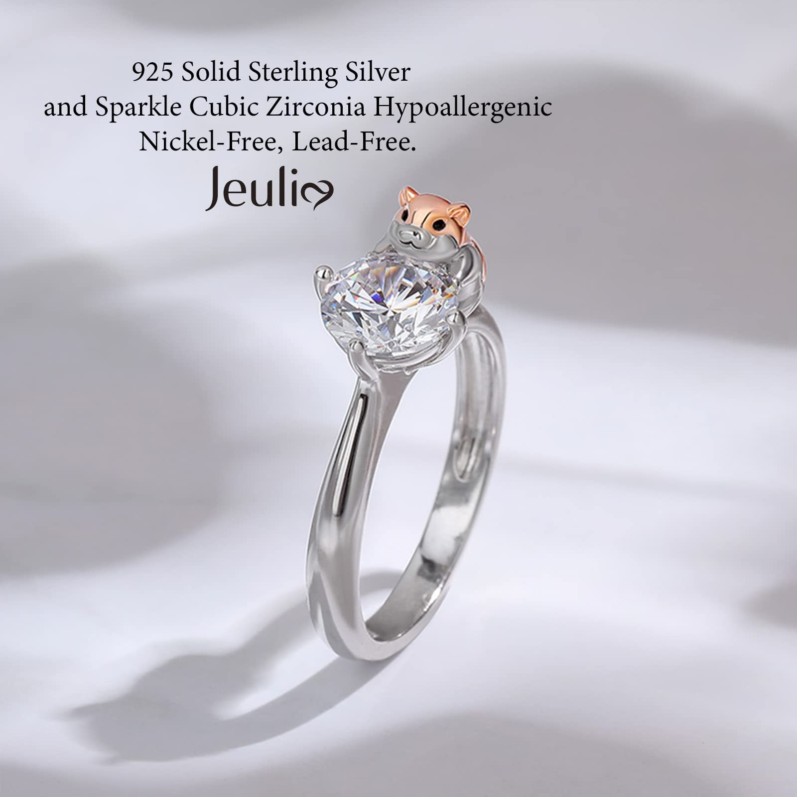 Jeulia Sterling Silver Hug Me Adorable Hamster Snail Ring - Round Cut Fashion Jewelry for Anniversary, Engagement, Wedding, Christmas & Birthday Gifts - Perfect for Boyfriend with Elegant Jewelry Box | Cute Couple Rings for Everyday Wear & Special Occasions