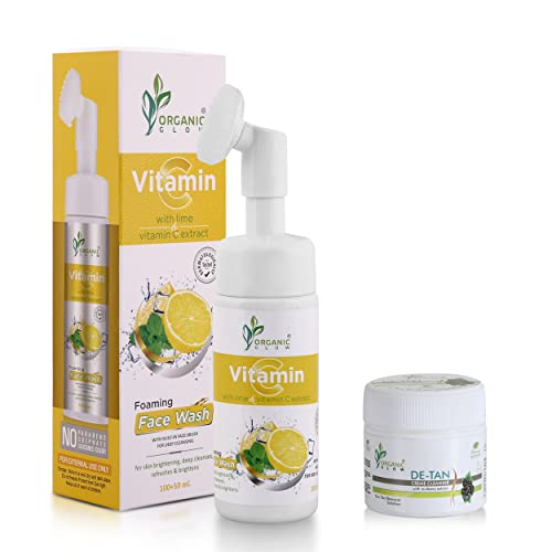 Organic Vitamin C Foaming Face Wash with Silicone Brush - 25g Brightening Cleanser with Free D-Tan Cream (Worth Rs.125) | Gentle Exfoliation for Glowing Skin | Perfect for Daily Skincare Routine & Travel