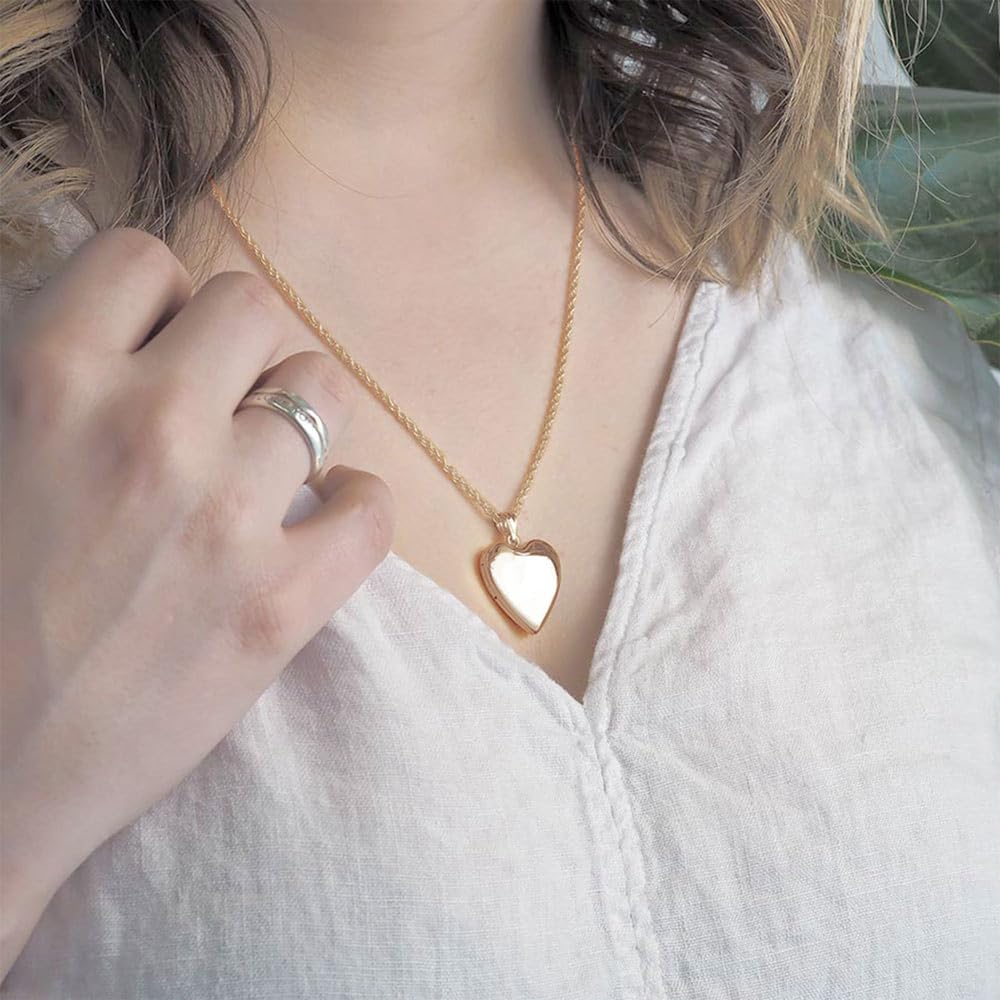 14K Solid Yellow Gold Heart Locket Necklace - 1.25 Inch Large Plain Pendant for Women & Men - Personalized Memory Keepsake Gift for Anniversary, Valentine's Day & Special Occasions