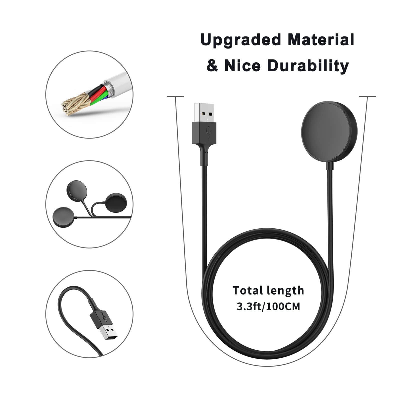 Samsung Galaxy Watch Charger - Compatible with Watch FE/Ultra/7/5/5 Pro/4/4 Classic/6/6 Classic/Active 2/3 | 3.3ft USB Replacement Charging Cable for Samsung Smartwatch | Perfect for Home, Office & Travel Use