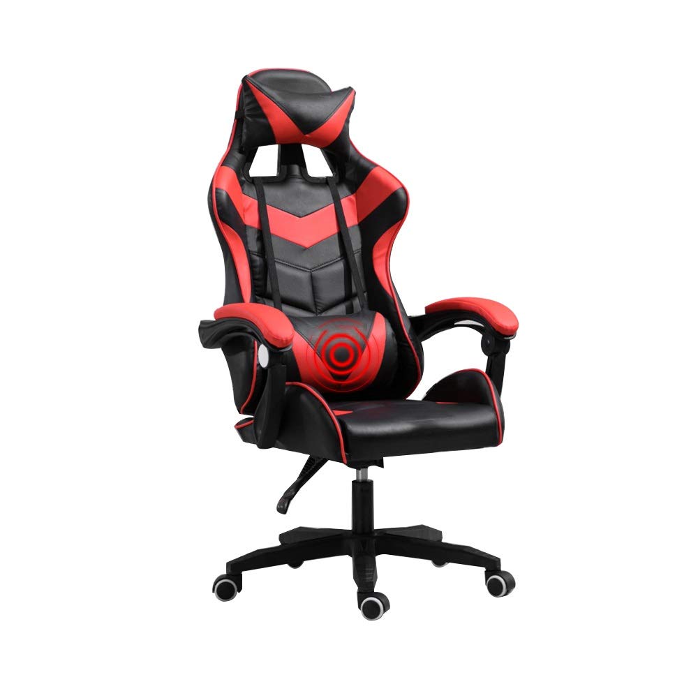 Ergonomic High Back Racing Style Gaming Chair - Adjustable Swivel Office Chair with Headrest & Lumbar Support, Massage Function - Red - Perfect for Home Office, Gaming Setup & Workstation Comfort