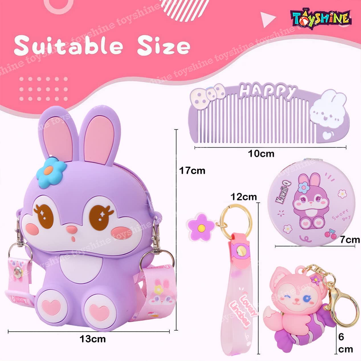 Toyshine Rabbit Crossbody Bag for Women & Girls - Purple Silicone Purse for Daily Use