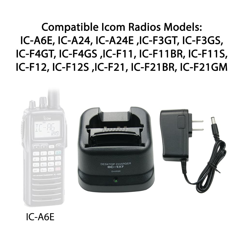 BP-209N BP-210N BP-211 Rapid Battery Charger Base BC-137 for ICOM IC-A6E, IC-A24, IC-V8, F21/40GT, IC-U82 Walkie Talkies - Fast Charging Station for Two-Way Radios in Outdoor Adventures, Construction Sites & Emergency Communications