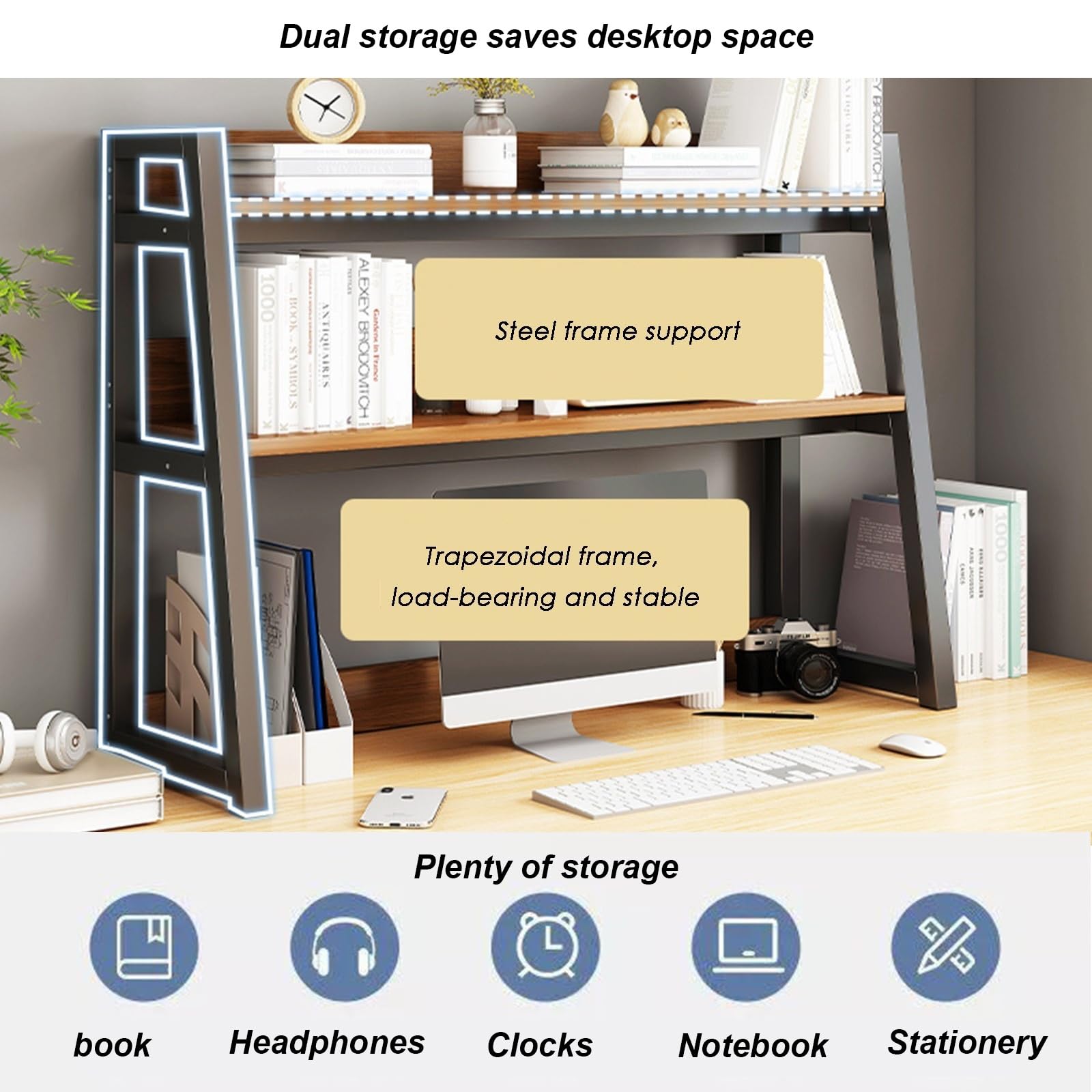 2-Tier Desktop Hutch Shelf - Computer Desk Organizer & Bookcase for Home Office | Multipurpose Storage Rack for Countertop Display (29.5 Inch) - Perfect for Dorm, Workspace & Clutter-Free Organization