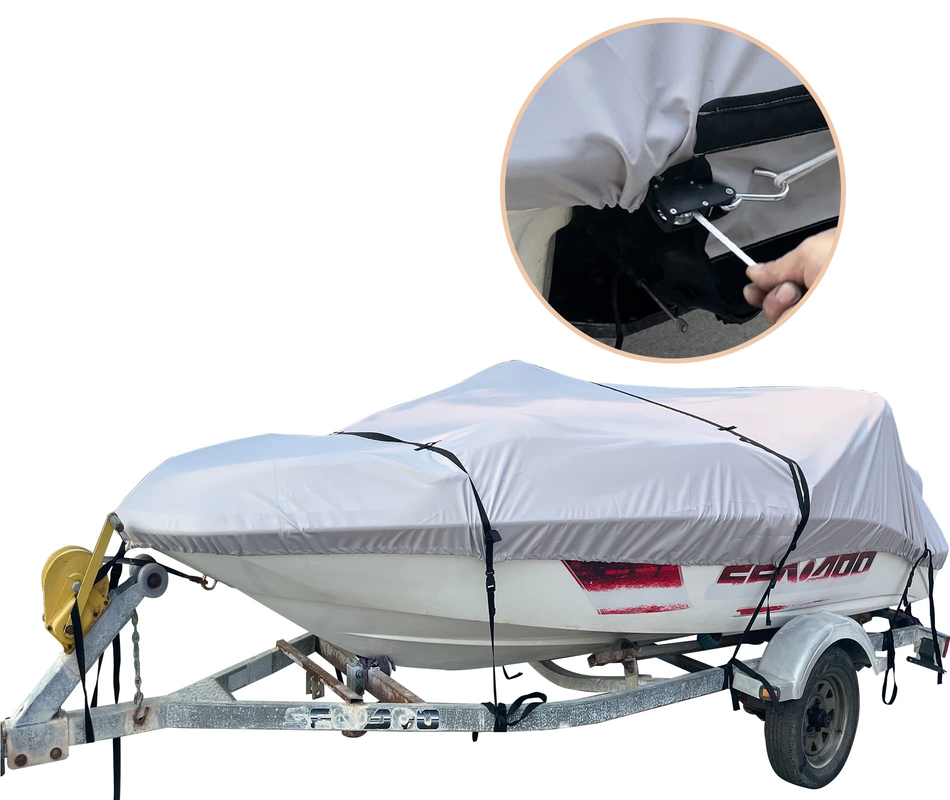 17-19ft Waterproof 900D Boat Cover - Marine Grade Polyester for V-Hull, Bass & Fishing Boats - Outdoor Protection