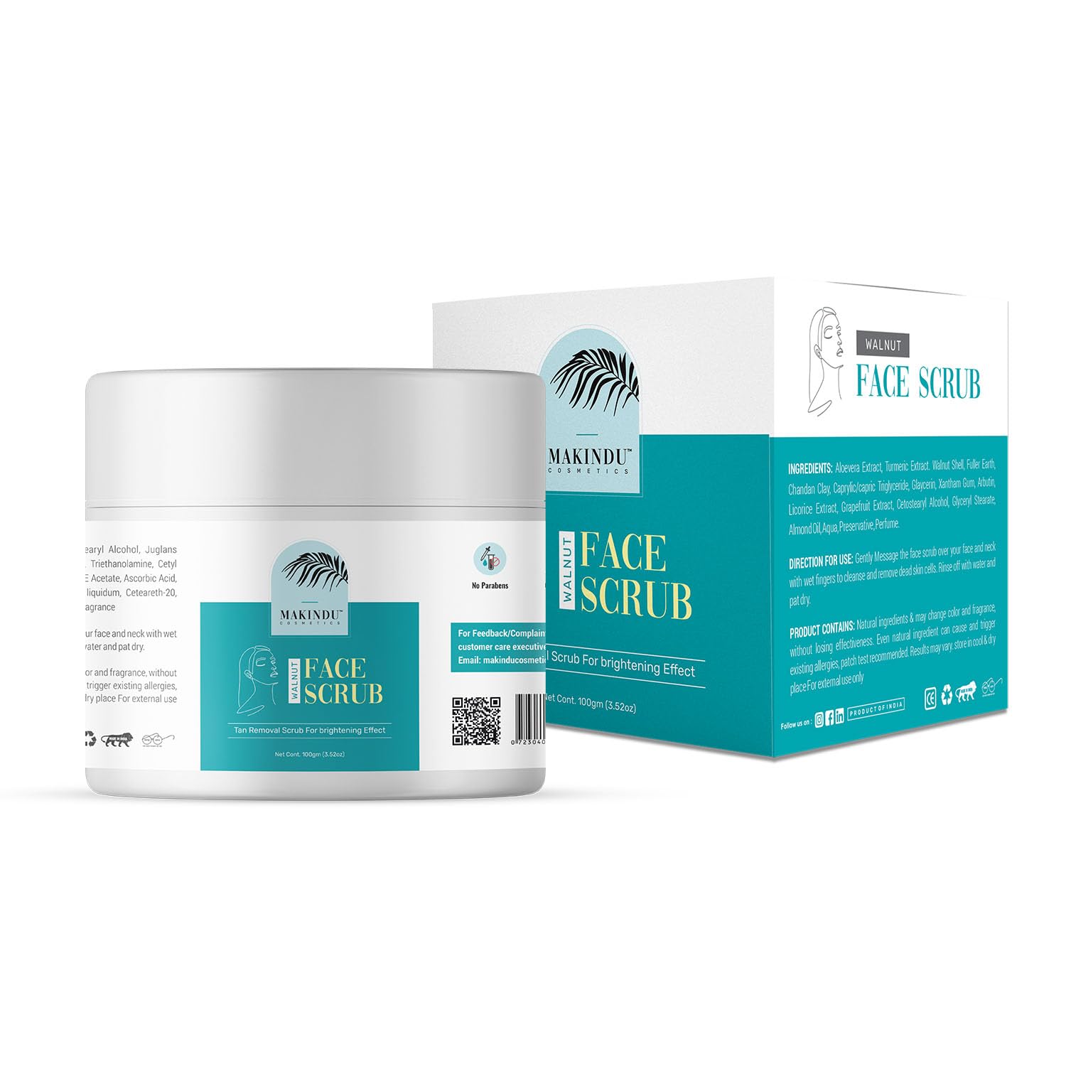 MAKINDU Cosmetics Vitamin C Face Wash & Walnut Scrub Combo - Brightening & Exfoliating Set (150ml + 100g) for Glowing Skin | Daily Facial Cleansing & Exfoliation Routine