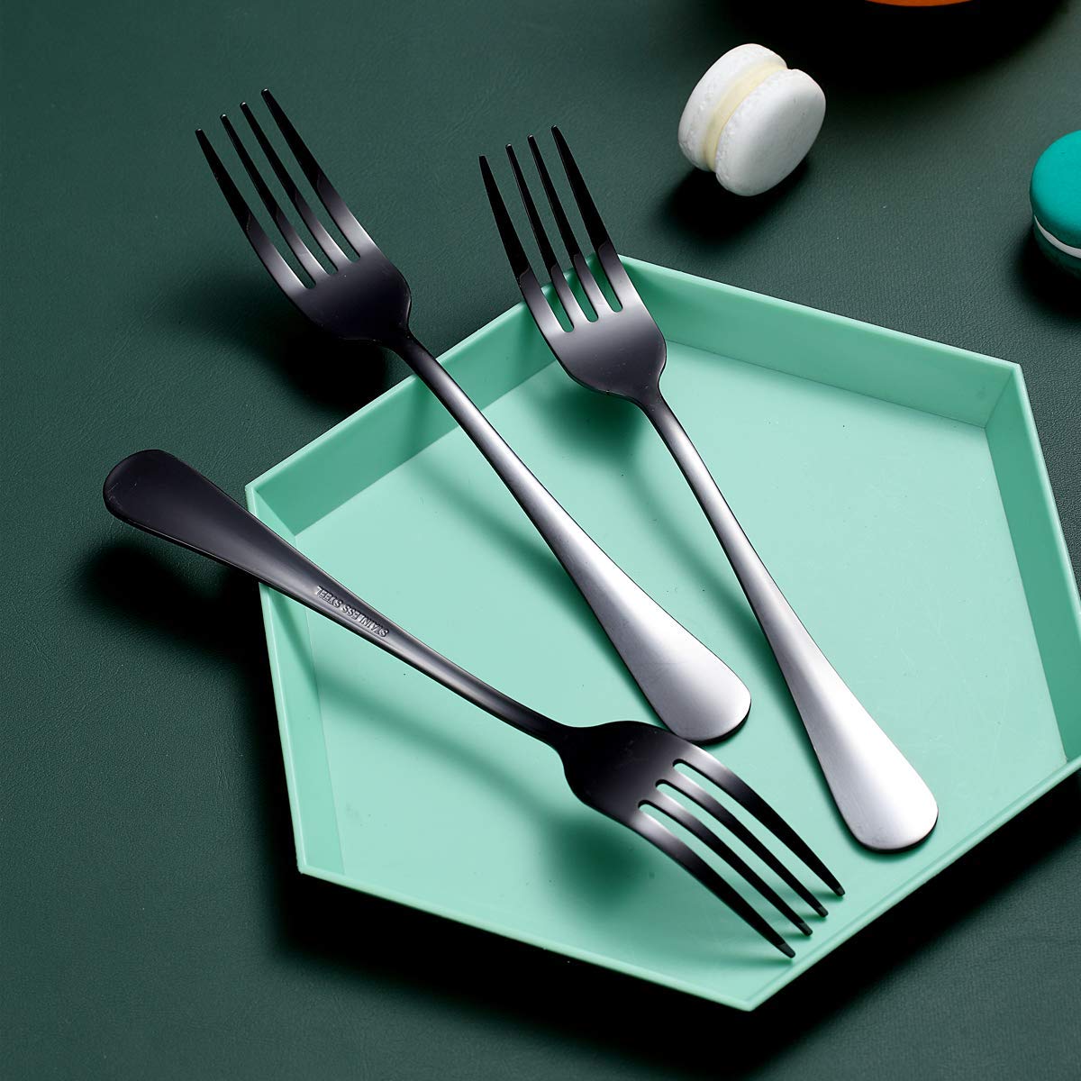 Premium 12-Piece Black Stainless Steel Dinner Fork Set - Berglander 7.9