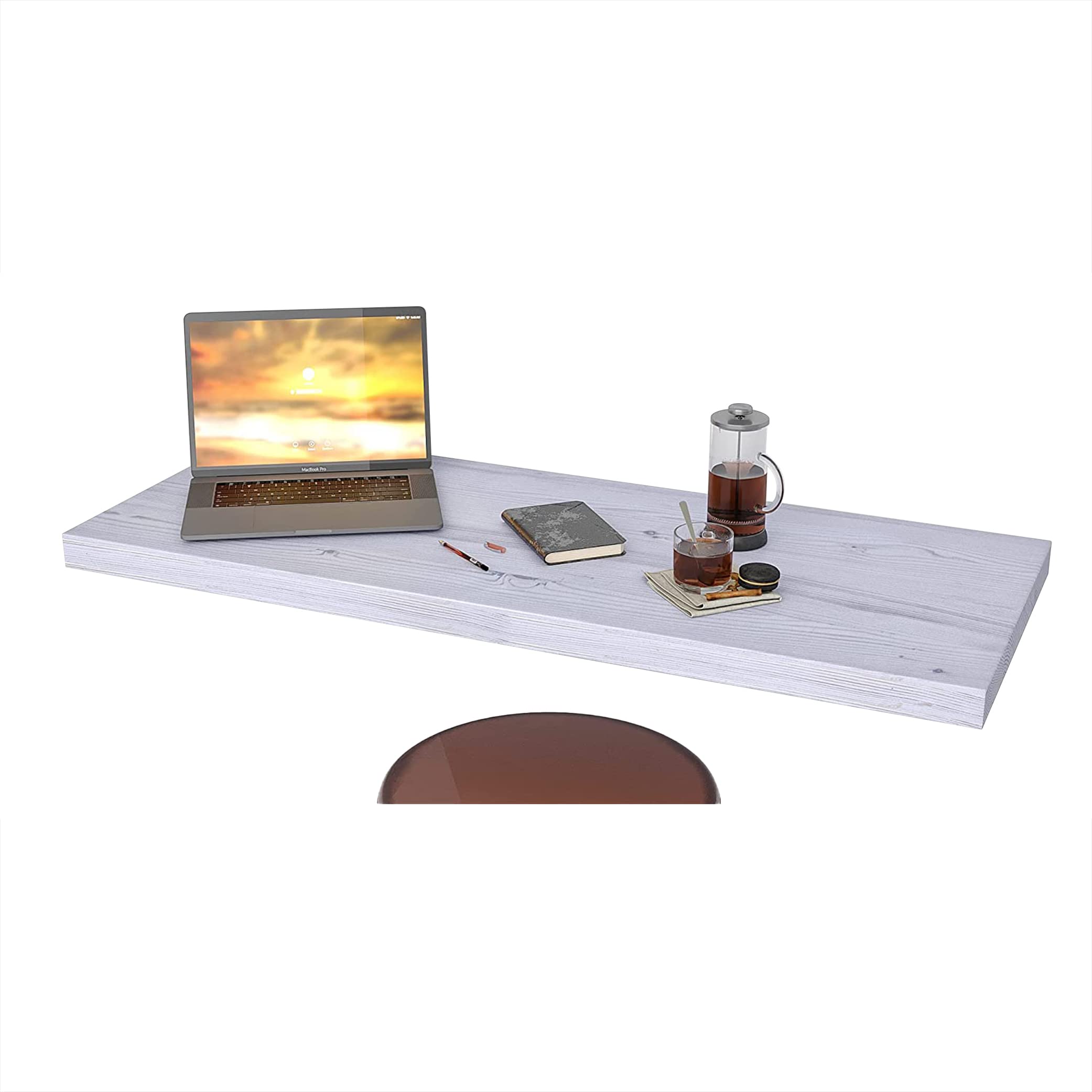 Wall Mounted Floating Desk - Foldable Space Saving Table for Small Spaces, Kitchen Counter, Laundry Shelf & Home Office - Rustic White (49