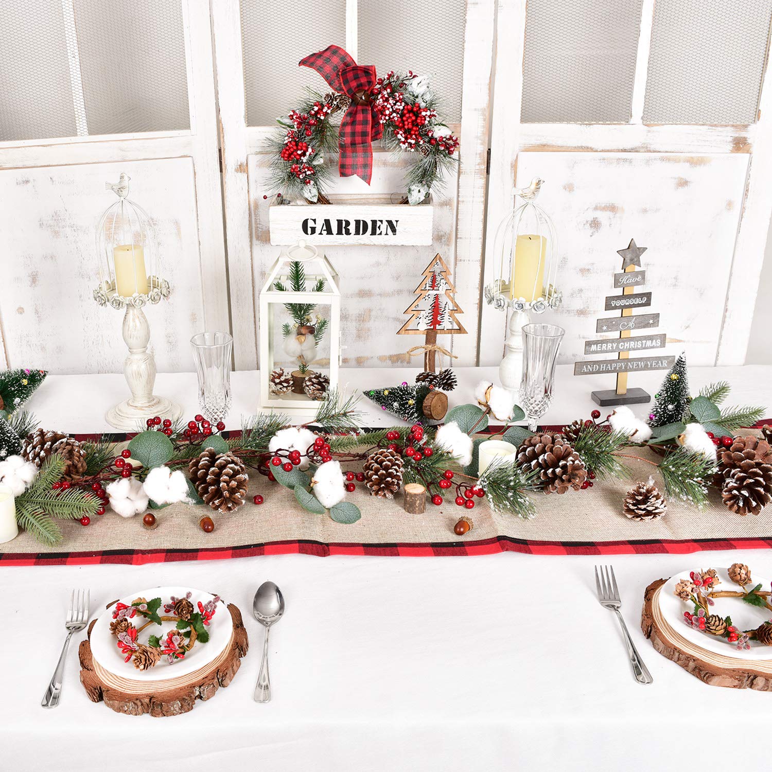 6FT Artificial Christmas Pine Garland with Berries, Pine Cones, Spruce & Eucalyptus Leaves - Winter Greenery Decor for Fireplace, Table Runner, Centerpiece, Holiday Home & Office Decoration