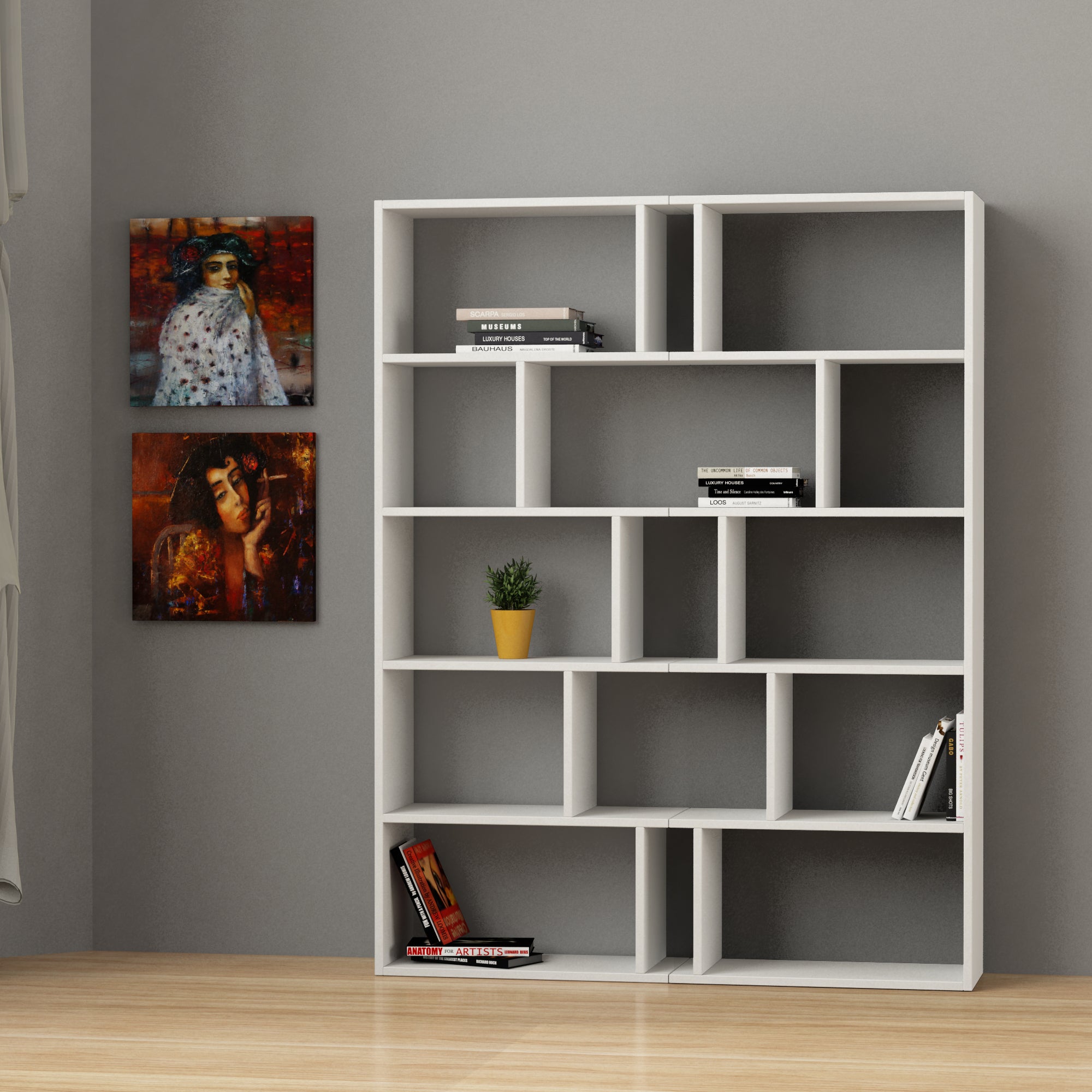 Modern Orchard Bookcase Set of 2 - Solid Wood Bookshelf for Living Room, Bedroom & Office - Perfect for Home Decor and Book Storage