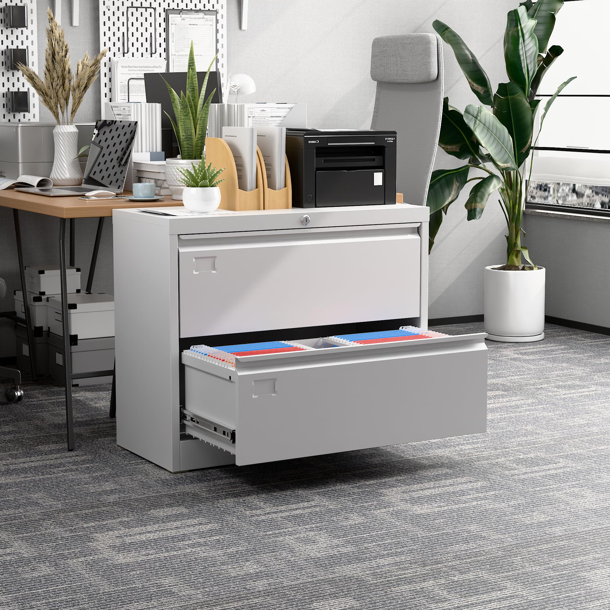 Aobabo 2-Drawer Lateral File Cabinet - Lockable Metal Filing Cabinet for Letter/Legal/F4/A4 Size Documents - Perfect for Home Office, School & Workspace Organization - White (Assembly Required)