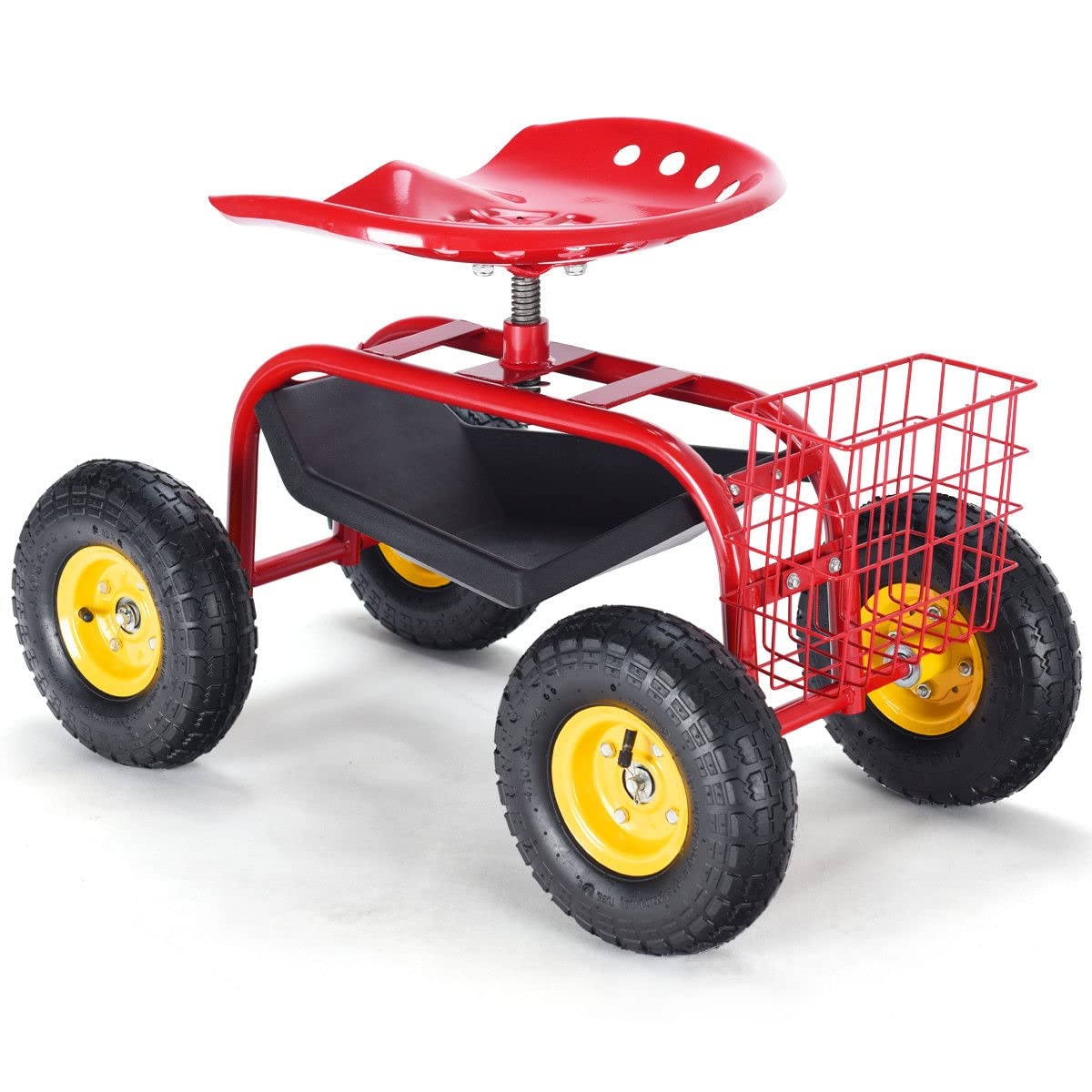 **LHONE Adjustable Height Swivel Rolling Garden Cart with Heavy-Duty Wheels & Utility Basket – Outdoor Gardening Seat, Patio Work Scooter & Tool Storage Wagon for Lawn Care, Landscaping & Home Improvement**