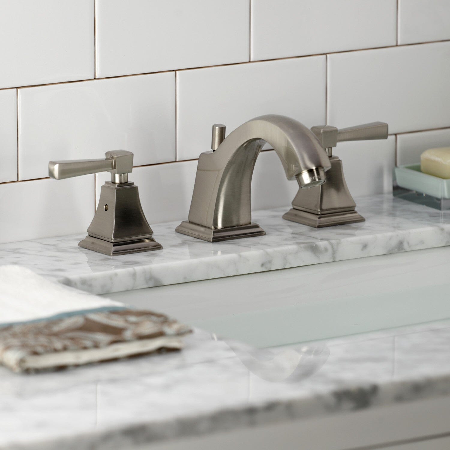 Concord Two Handle 3 Hole Deck Mount Widespread Bathroom Faucet with Pop Up Drain - Modern Bathroom Sink Faucet for Vanity, Powder Room & Guest Bath Installation