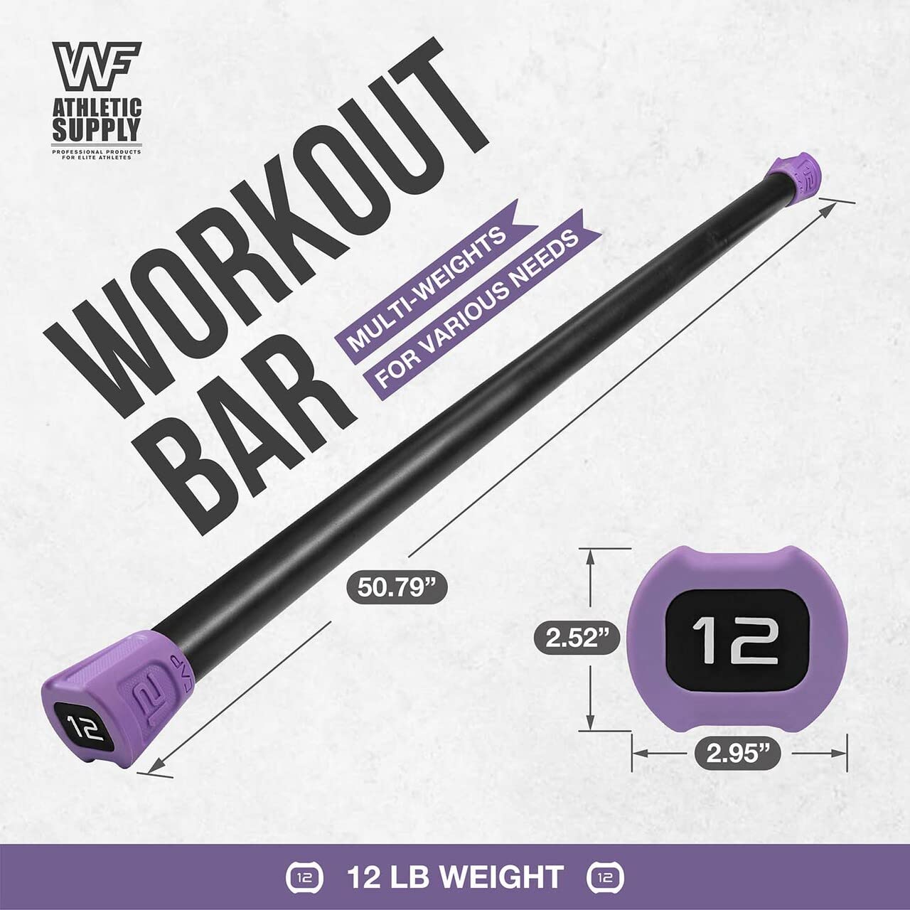 WF Athletic Supply Body Bar Workout Bar - Padded Weight Bar for Body Sculpting, Physical Therapy & Toning - Perfect for Home Gym, Yoga & Fitness Training