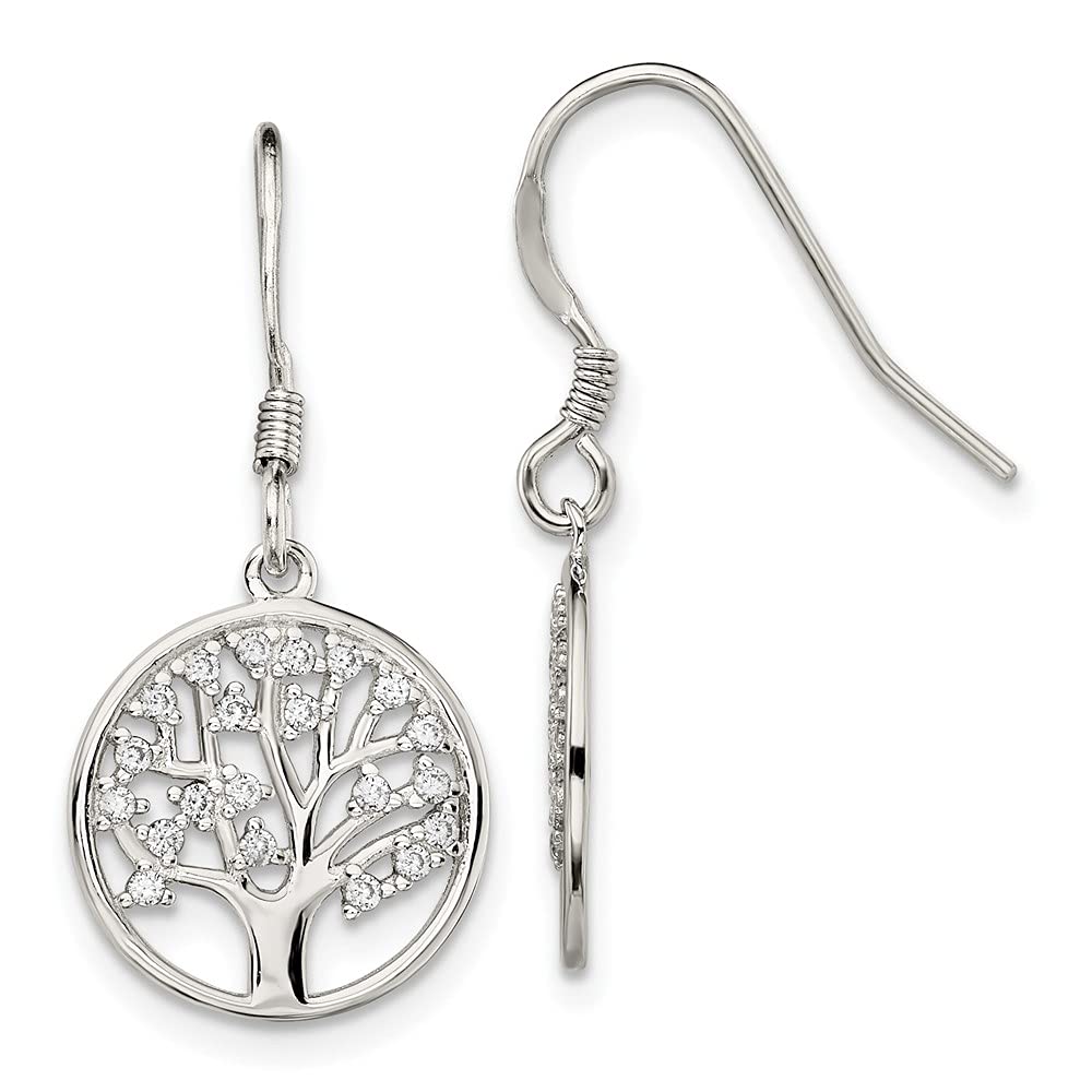 925 Sterling Silver Tree of Life Dangle Earrings with Cubic Zirconia - Shepherd Hook Fine Jewelry for Women - Perfect Gift for Her - Ideal for Weddings, Parties & Everyday Wear